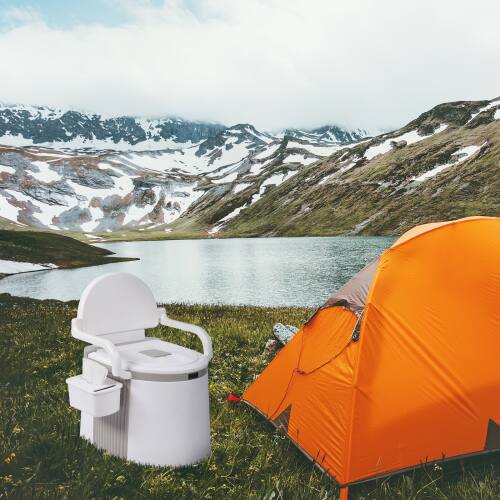 Alt View 7. Winado - Portable Toilet with 5 Gallon Bucket Inner, Back, Handrail Design Camping RV Toilet for Adult Kids Home Boat Van Travel - Off-White.