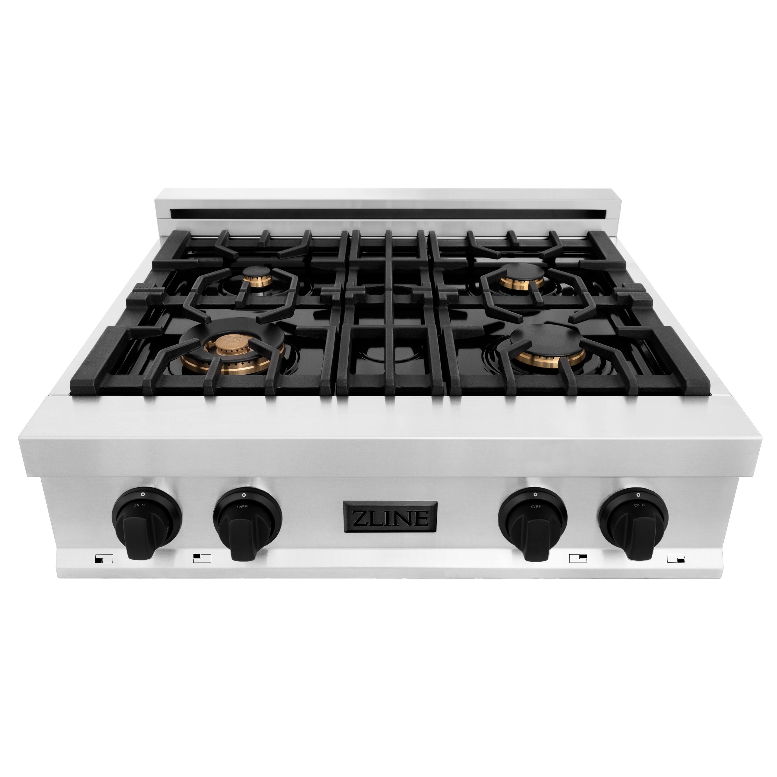 Angle. ZLINE - ZLINE Autograph 30 in. Legacy Rangetop w/ 4 Burners and Matte Black Accents - Stainless Steel.