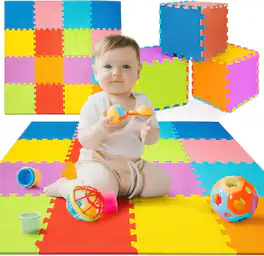 Toyvelt - Foam Puzzle Floor Mat for Kids – 12x12 16 Tiles Interlocking Play Mat - Multicolor