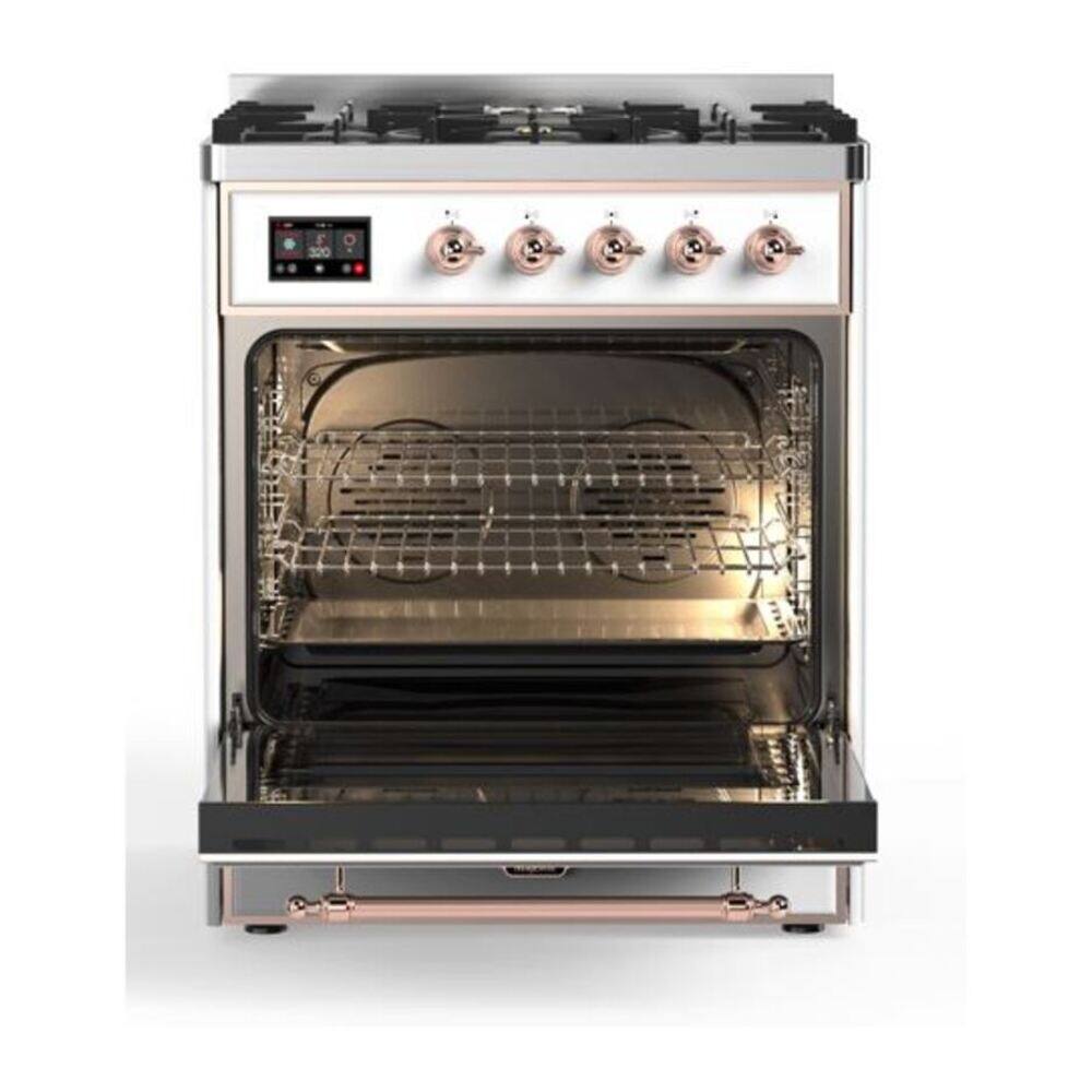 Alt View 3. ILVE - ILVE Majestic II Series  30 in. Dual Fuel Range with 5 Sealed Burners (Natural Gas, Copper Trim) - White.