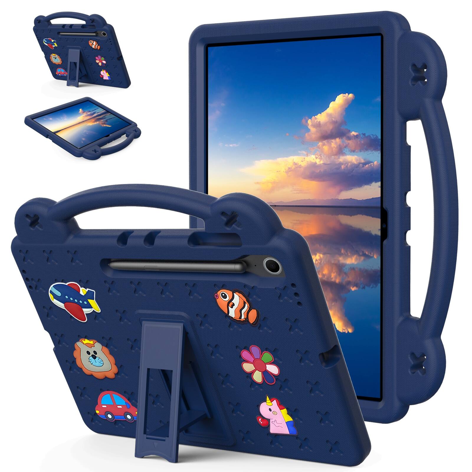 Front. UUCOVER - Kids Case for Samsung Galaxy Tab S10 FE+ 13.1-inch 2025 SM-X620 X626B,Shockproof EVA Case Handle Adjustable Stand Cover - Navyblue.