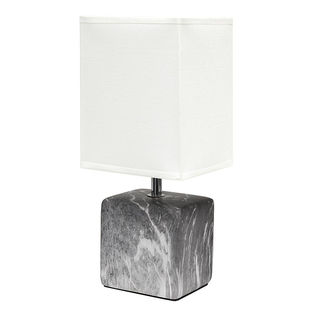 Angle. Simple Designs - Petite Marbled Ceramic Table Lamp with Fabric Shade - Black base/White shade.