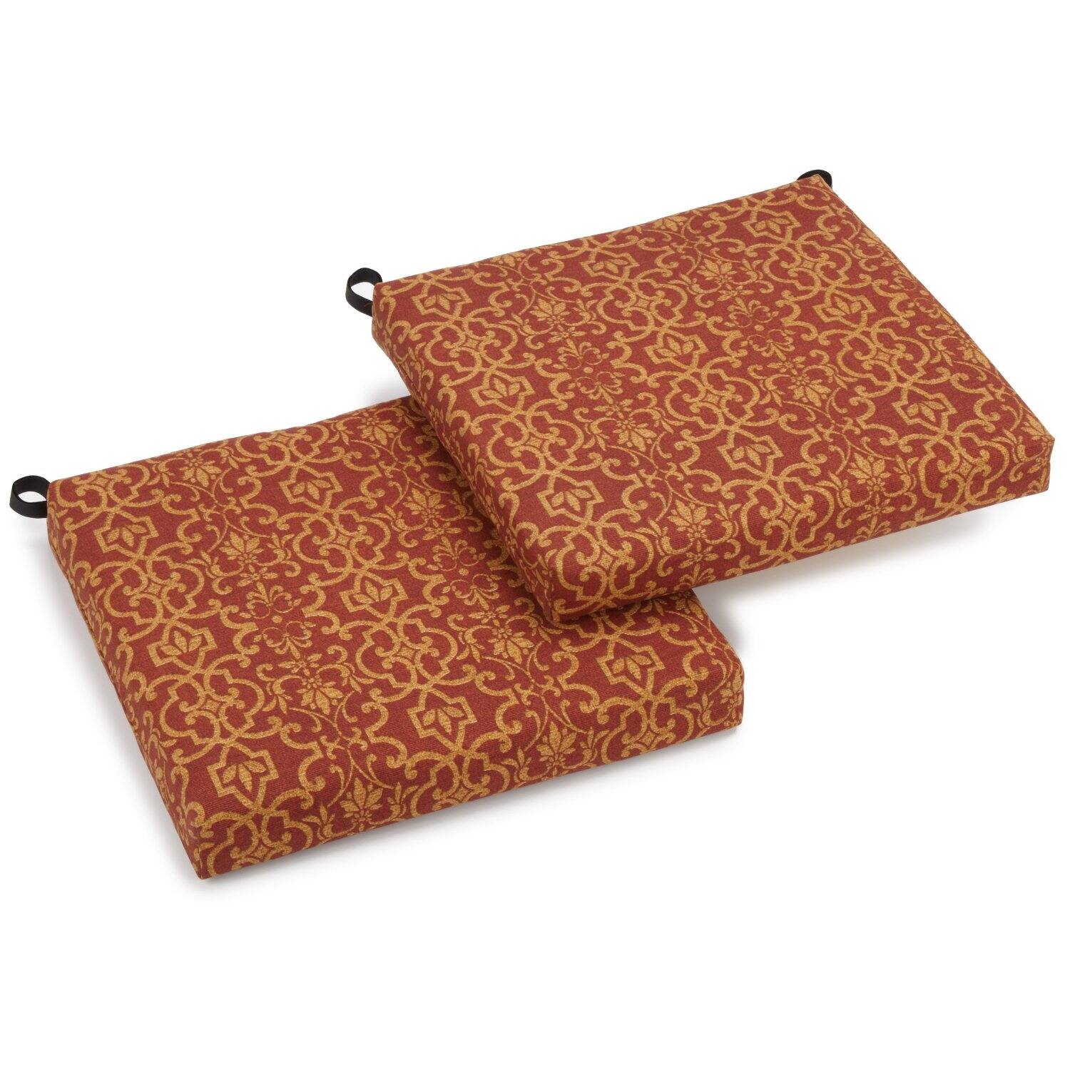 Front. Blazing Needles - 20-inch by 19-inch Spun Polyester Chair Cushion (Set of Two) - Vanya Paprika.