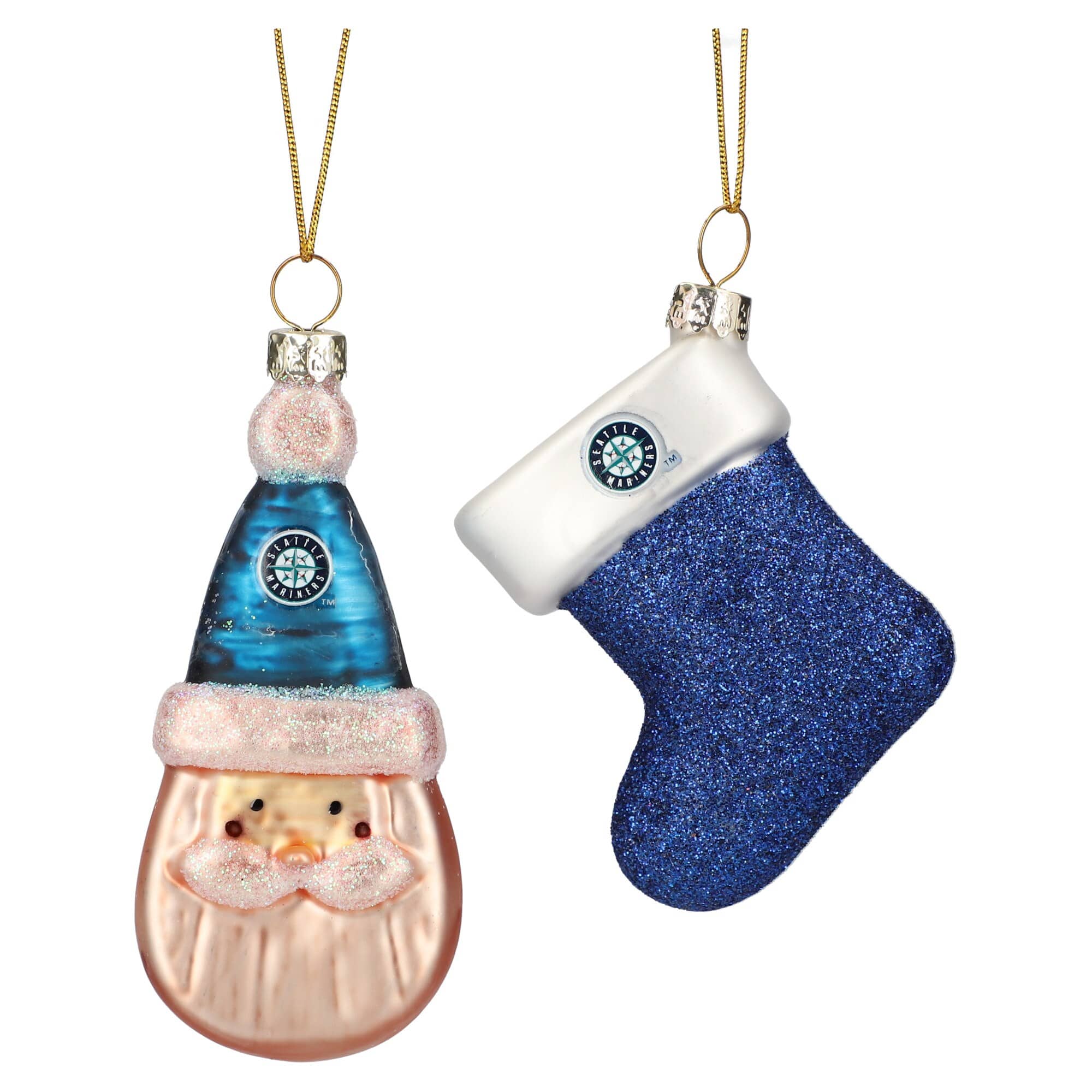 The Memory Company - Seattle Mariners Two-Pack Santa & Stocking Blown Glass Ornament Set - Navy