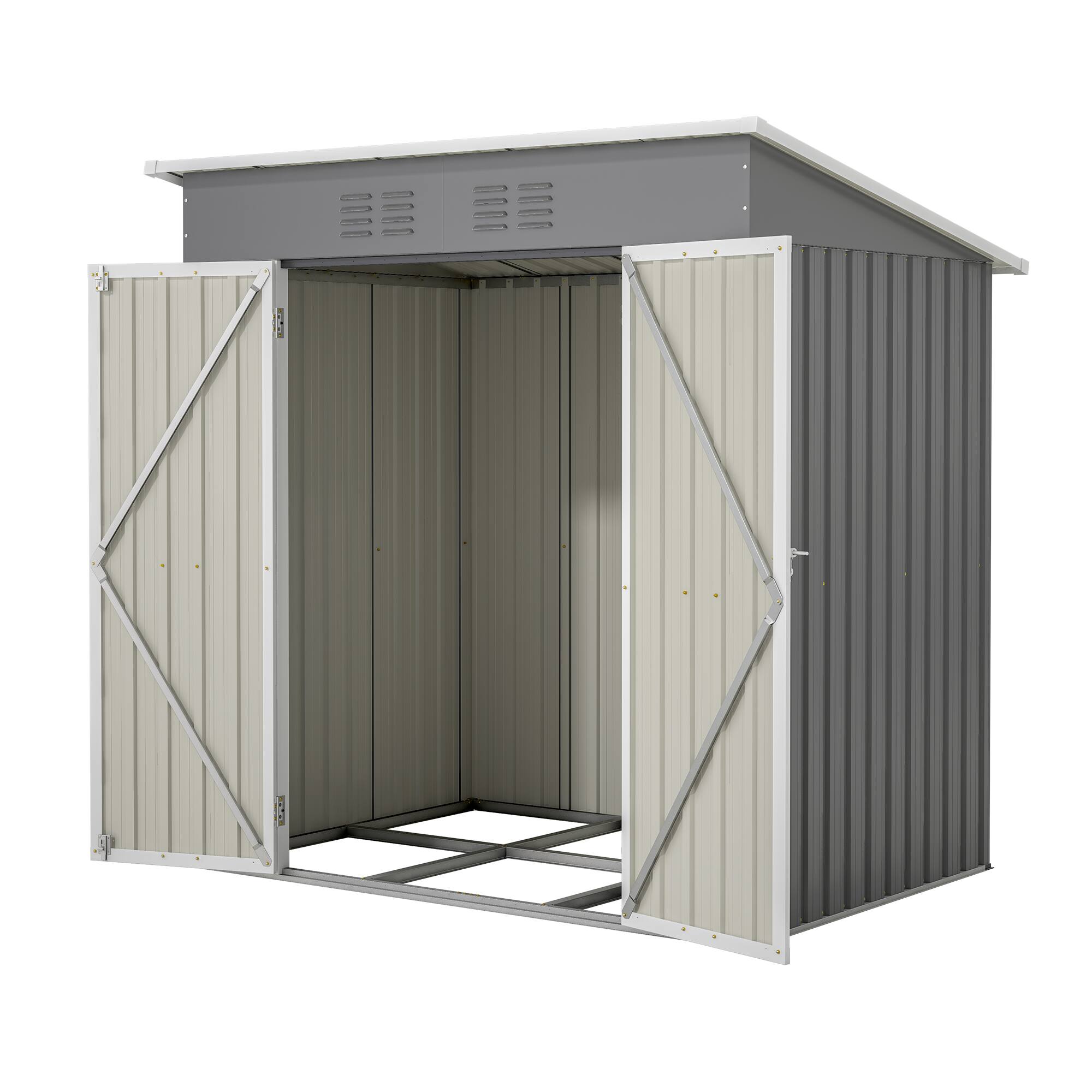 Alt View 7. Mondawe - 6x4 FT Outdoor Metal Storage Shed With Lockable Door and Floor Frame - Gray.