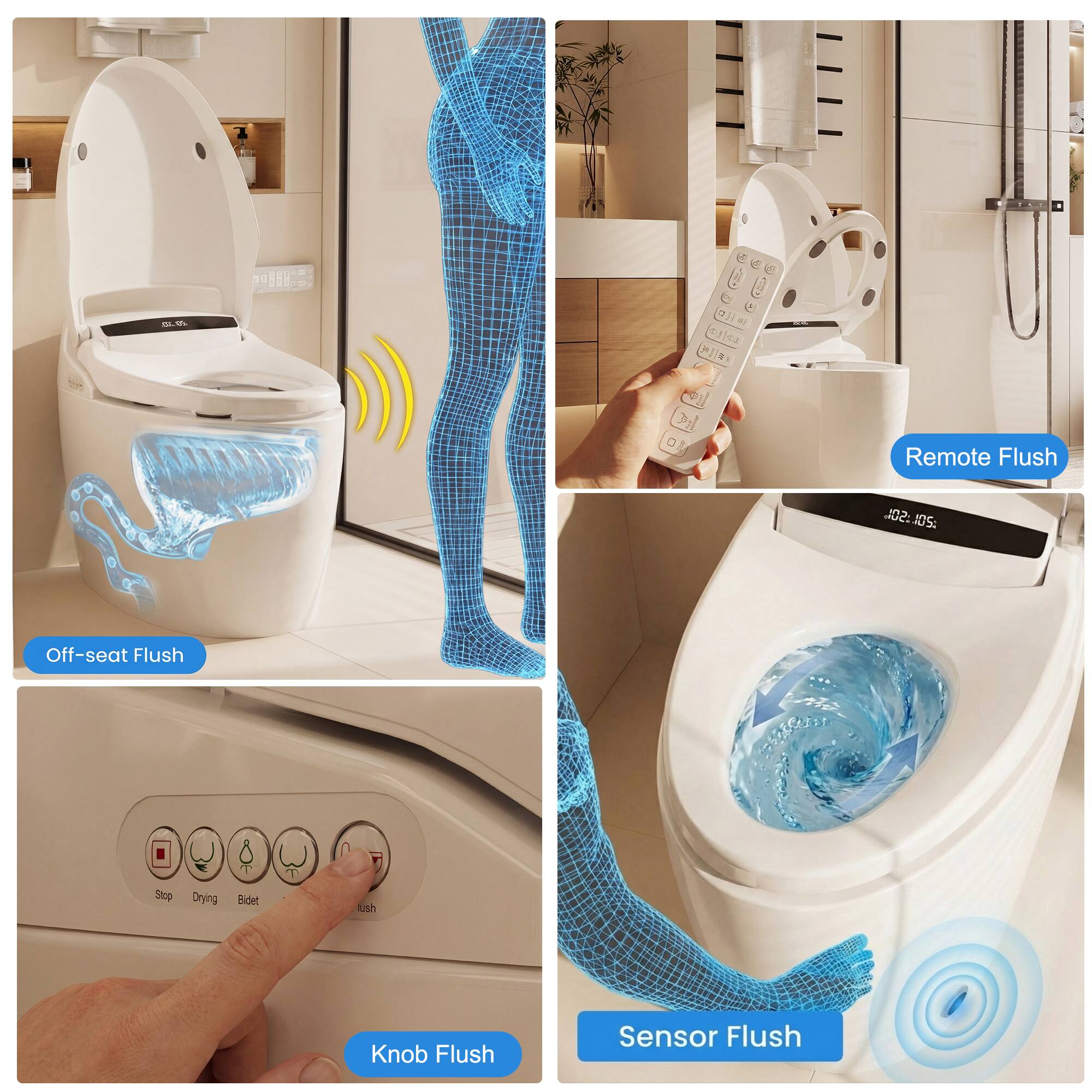 S1 - B8 & - a A A . O   7 Remote Flush 20L: SOL 105: Off-seat Flush Stop Drying Bidet fish Knob Flush Sensor Flush