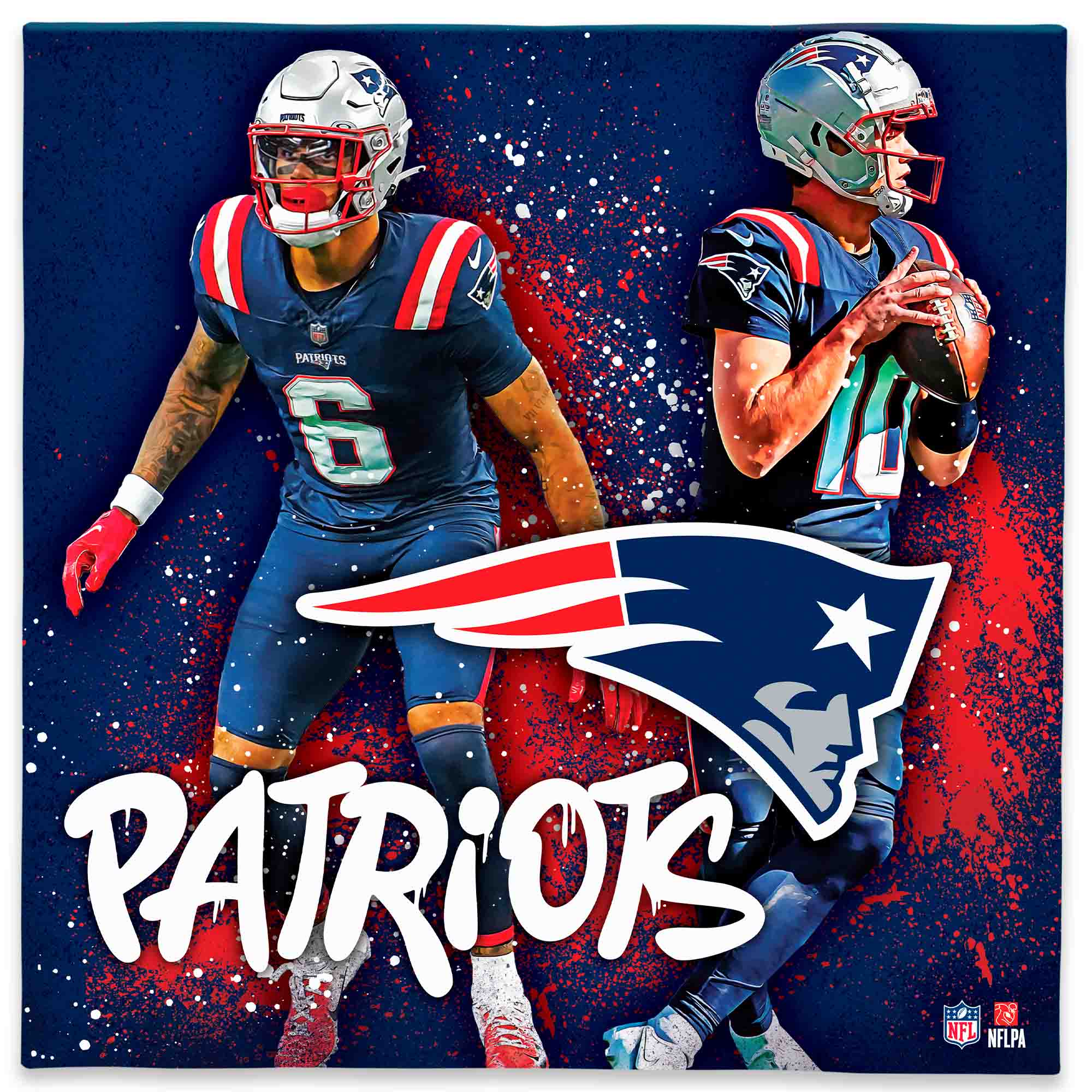 Drake Maye &-Christian Gonzalez 12" x 12" Logo Splash Canvas Art