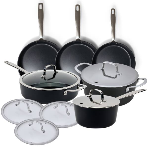Alva - Maestro Cookware Set 12-Piece Set - Nonstick Ceramic Pans and Pots with Lids - Black