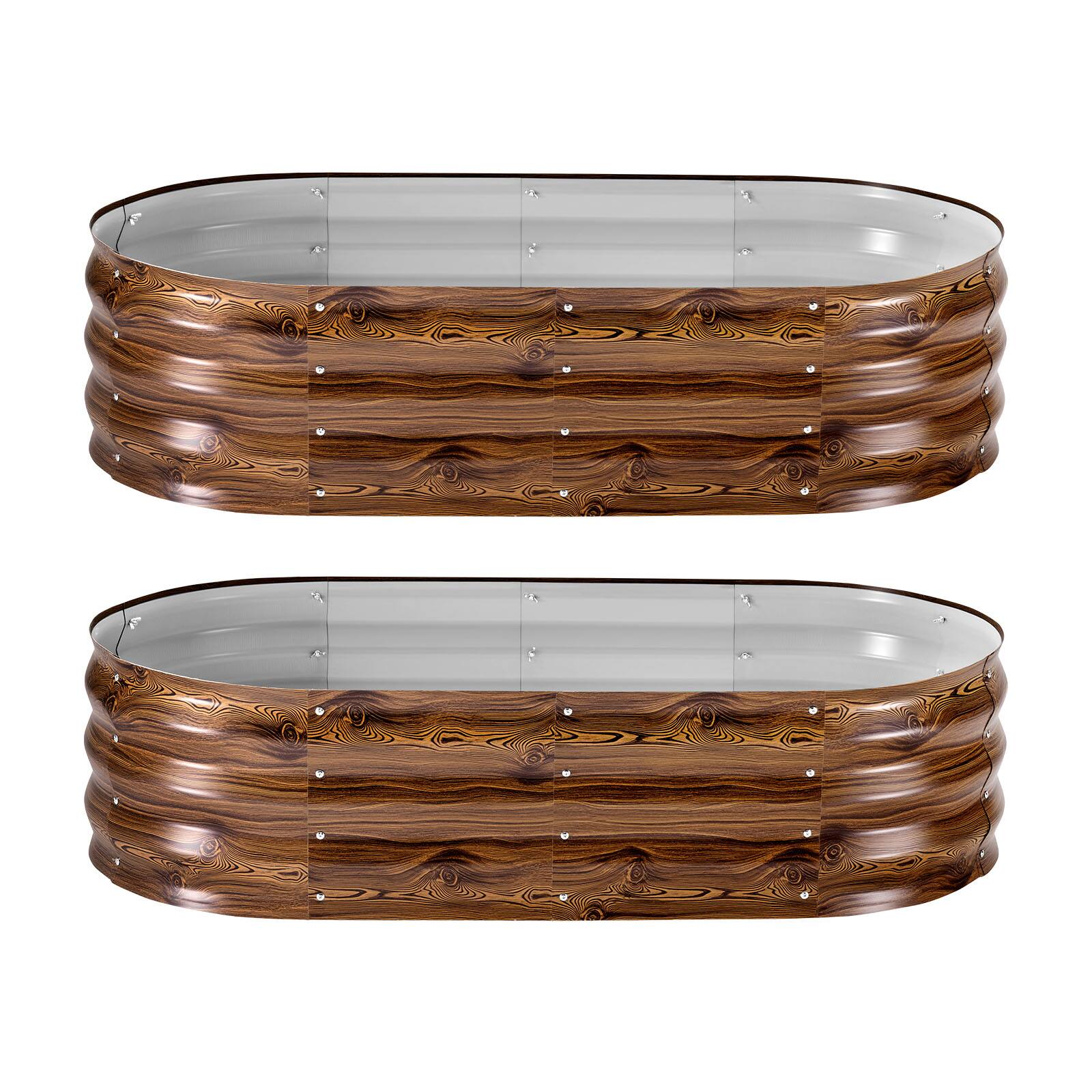 Alt View 5. VEVOR - 2 Pack Galvanized Raised Garden Beds, 4 x 2 x 1 ft, Oval Metal Planter Boxes Kit Outdoor, Bottomless Elevated Garden Box - Deep Wood Grain.