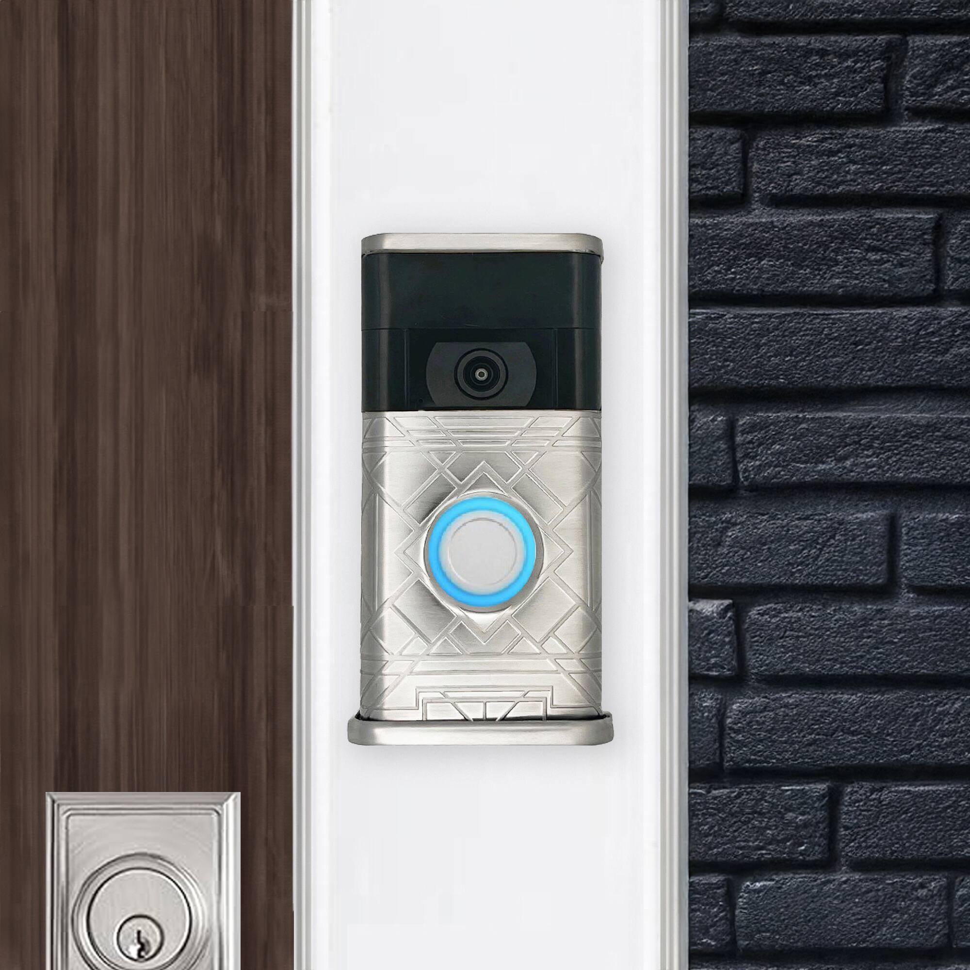 Alt View 3. Michael Healy - Art Deco Video Doorbell Cover (Ring 2nd Gen) - Nickel Silver.