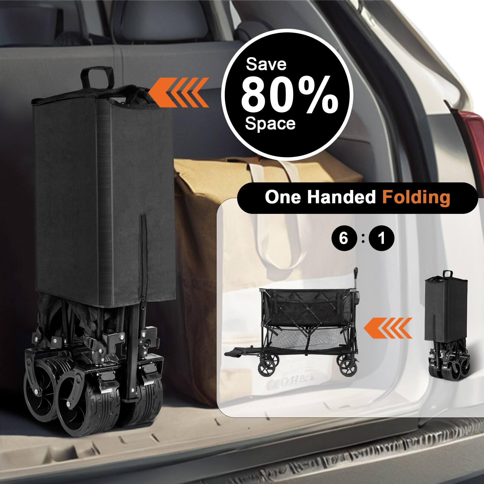 Save 80% Space  
One Handed Folding  
6:1