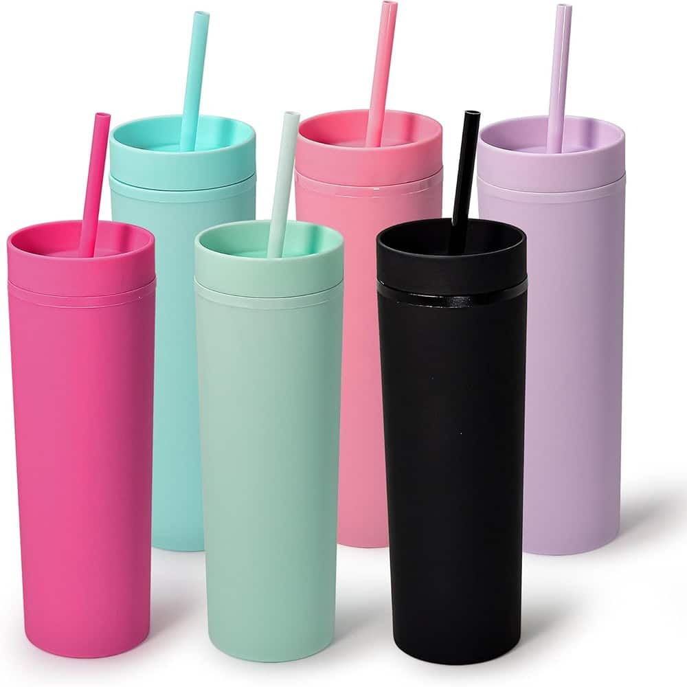 Skinny Tumblers with Lids and Straws(6 Pack) - Multicolor