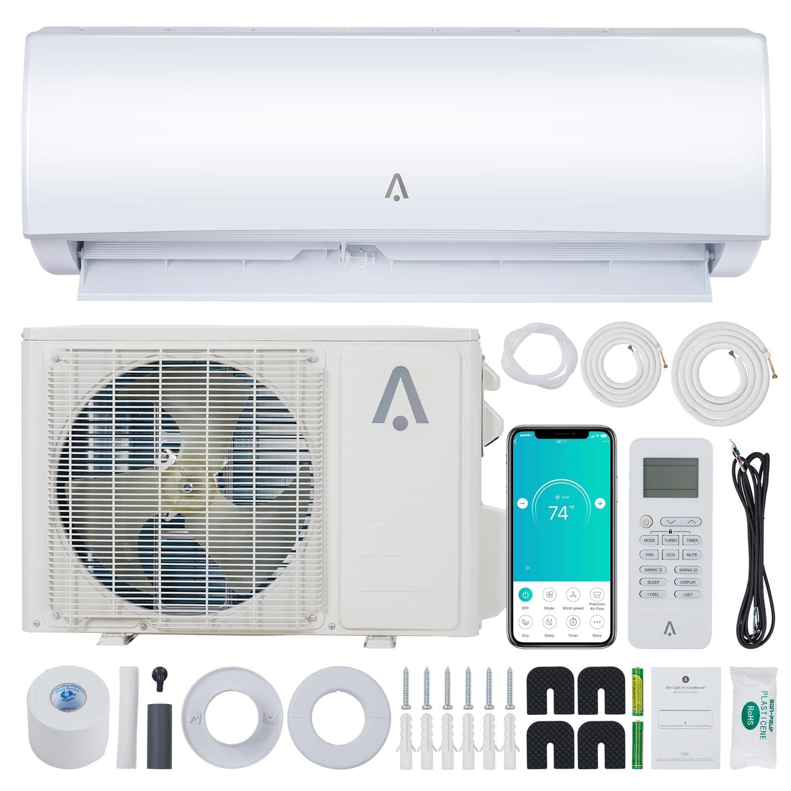 GARVEE - 21 SEER2 12000 BTU Mini Ductless Split Air Conditioner& Heater Inverter AC with Remote Control & WIFI ,115V - White