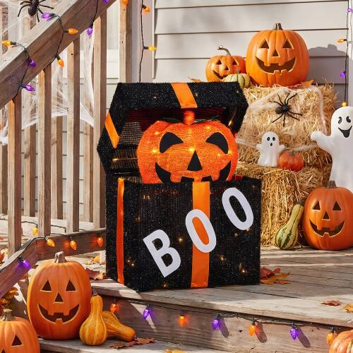 Alt View 10. Winado - 2PCS Halloween Cute Pumpkin Gift Box Pop-Up Automatic with Pre-lit Light for Indoor Living Room Holiday Party Decortaion - Orange.