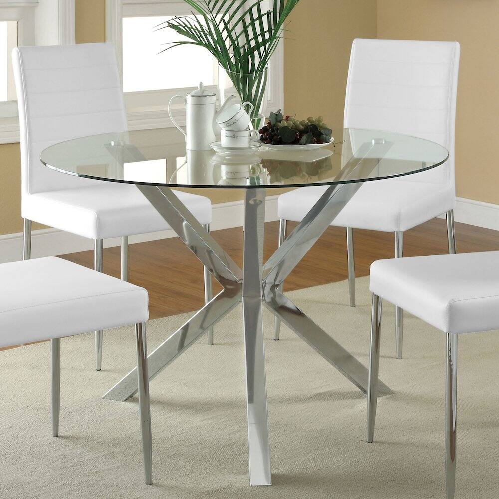 Alt View 3. Coaster Co. of America - Vance Round 41-inch Glass Top Asterisk Dining Table Chrome - Silver.
