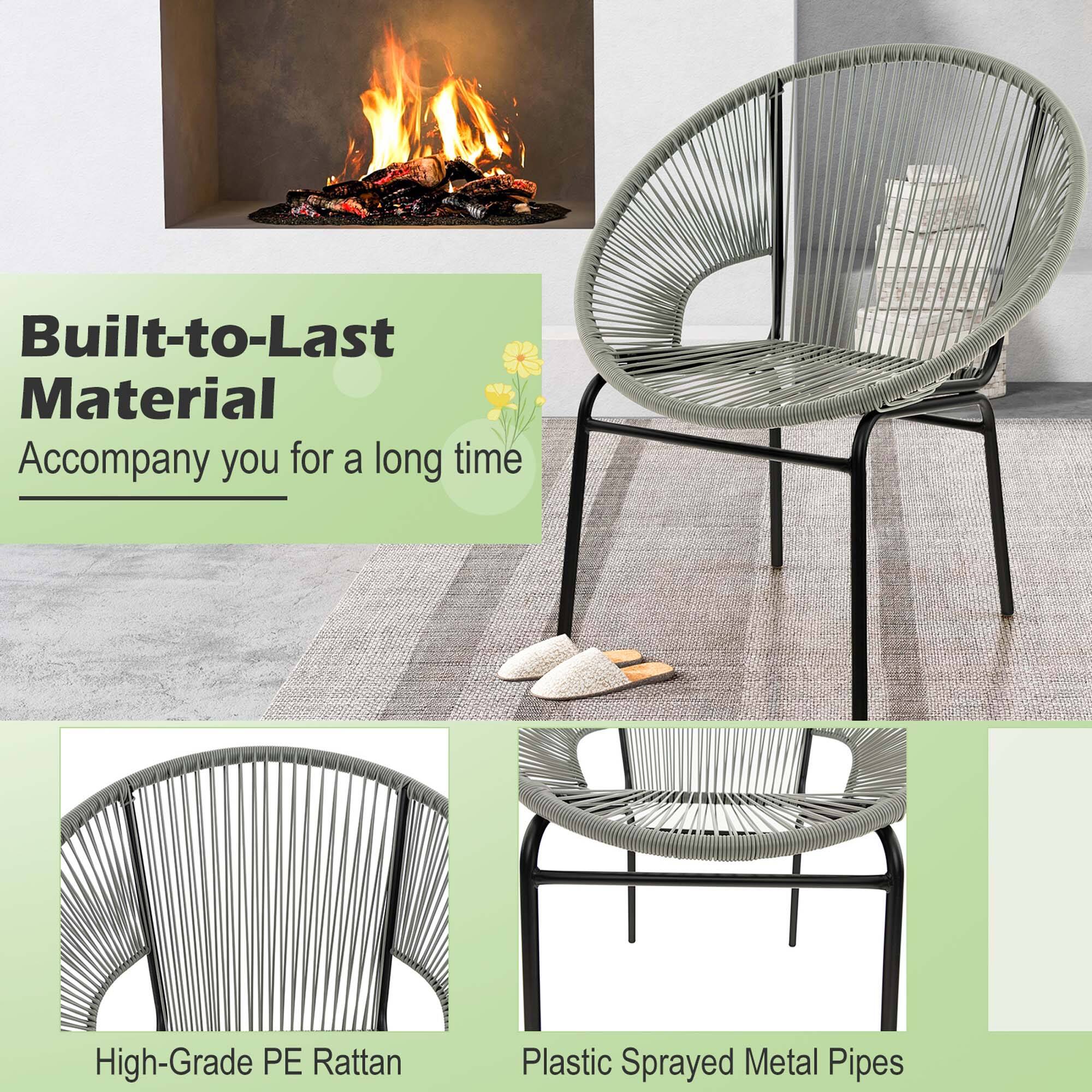 Built-to-Last Material  
Accompany you for a long time  

High-Grade PE Rattan  
Plastic Sprayed Metal Pipes