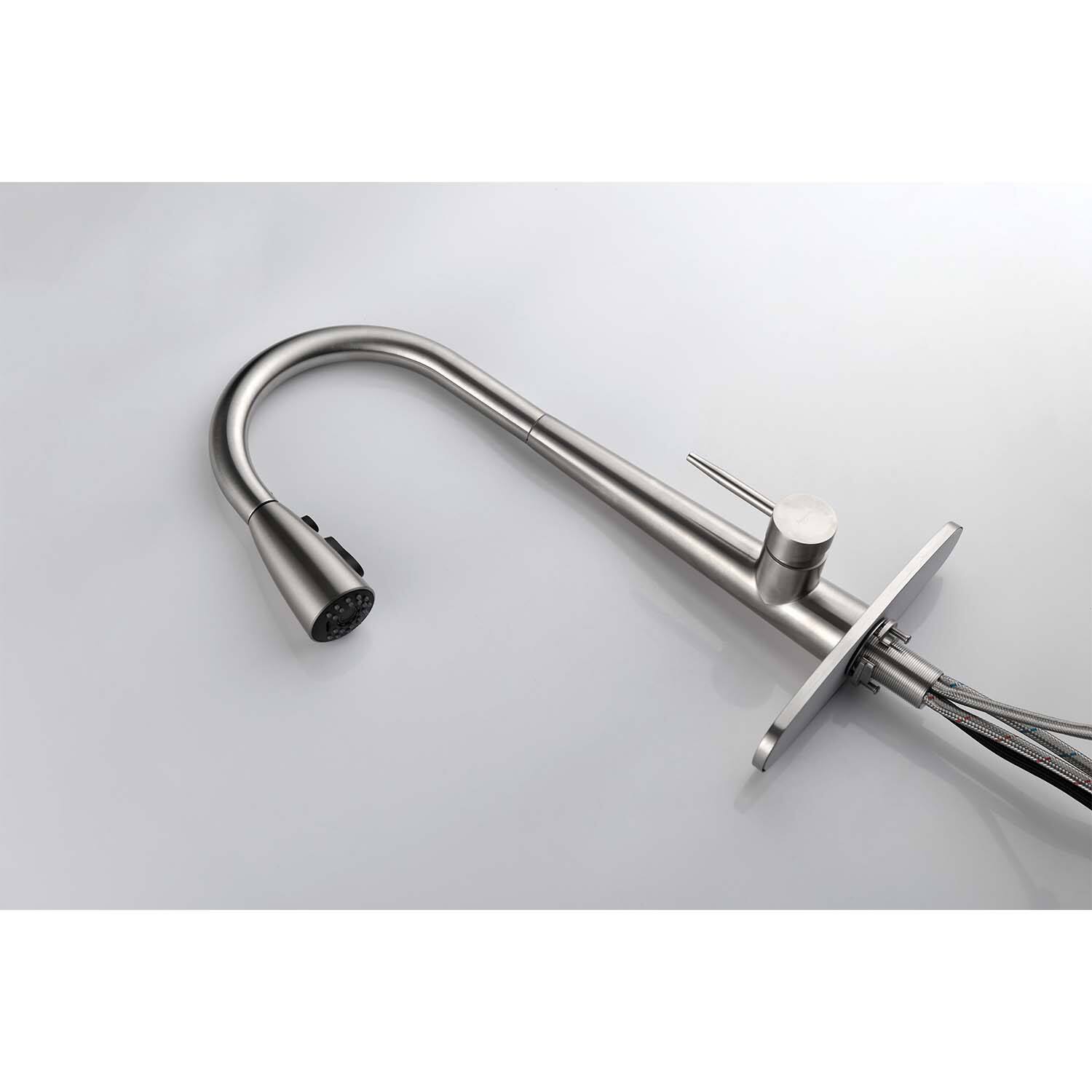 Alt View 1. Siljoy - Single Handle Stainless Steel Kitchen Sink Faucet with Pull Down Sprayer - Brushed Nickel.