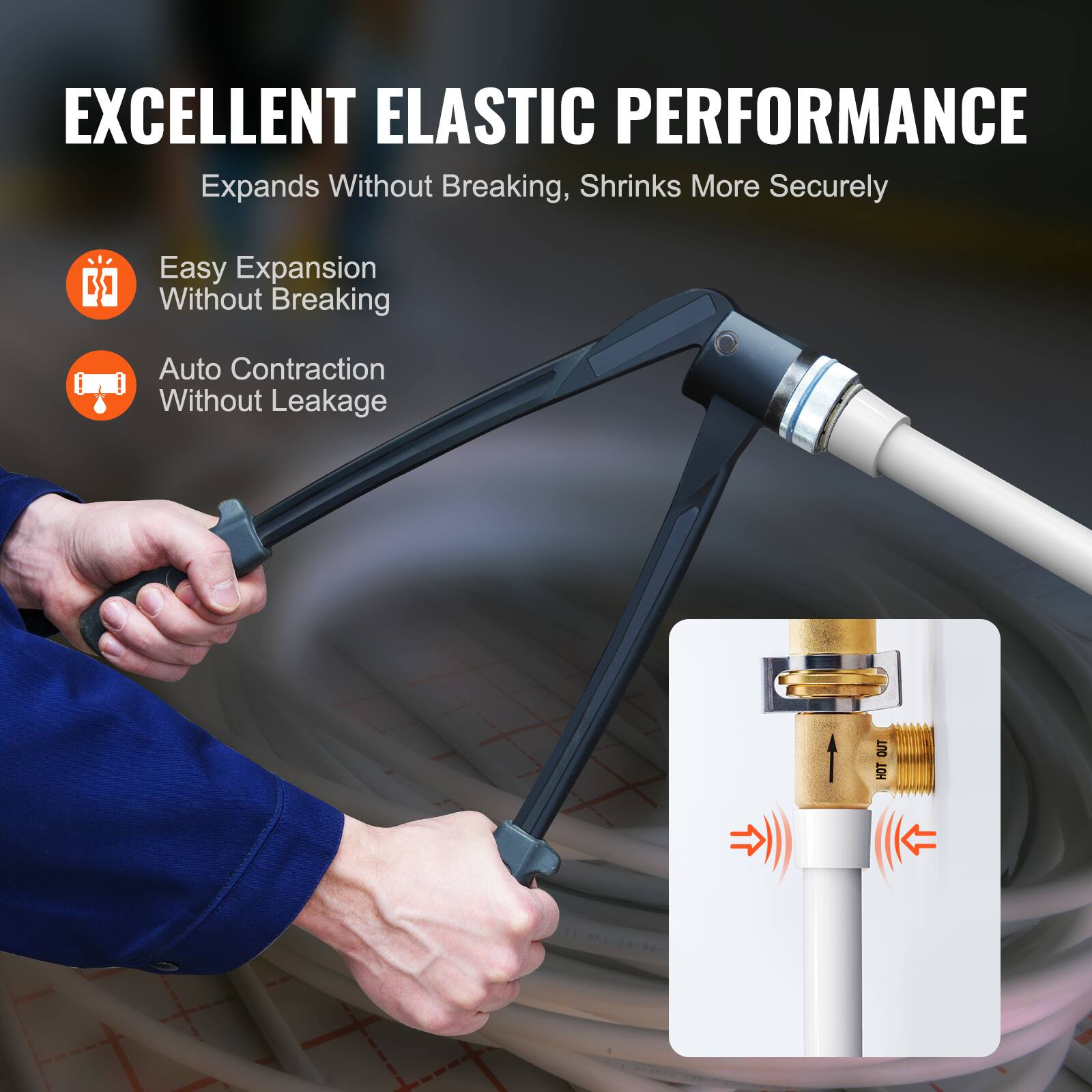 EXCELLENT ELASTIC PERFORMANCE  
Expands Without Breaking, Shrinks More Securely  

- Easy Expansion Without Breaking  
- Auto Contraction Without Leakage