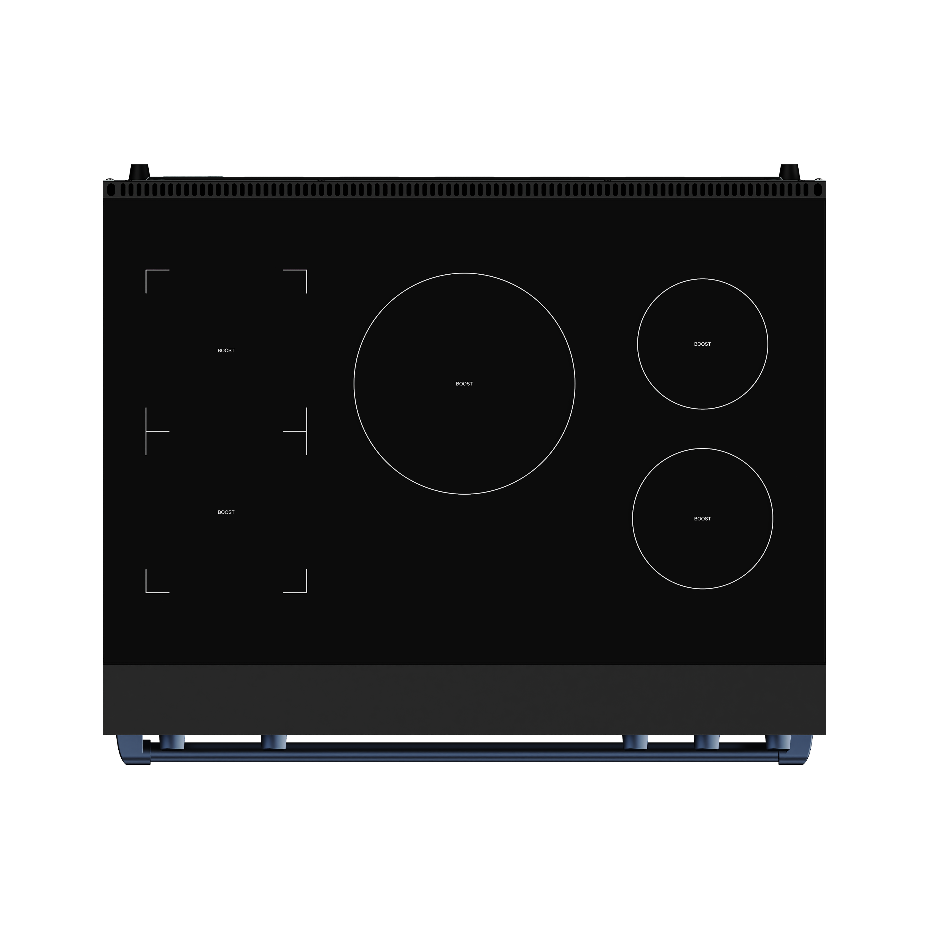 Back. Thor Kitchen - Gordon Ramsay Series by Thor Kitchen 6.0 Cu. Ft Freestanding Induction Range with Navy Blue Hardware - Matte Black.