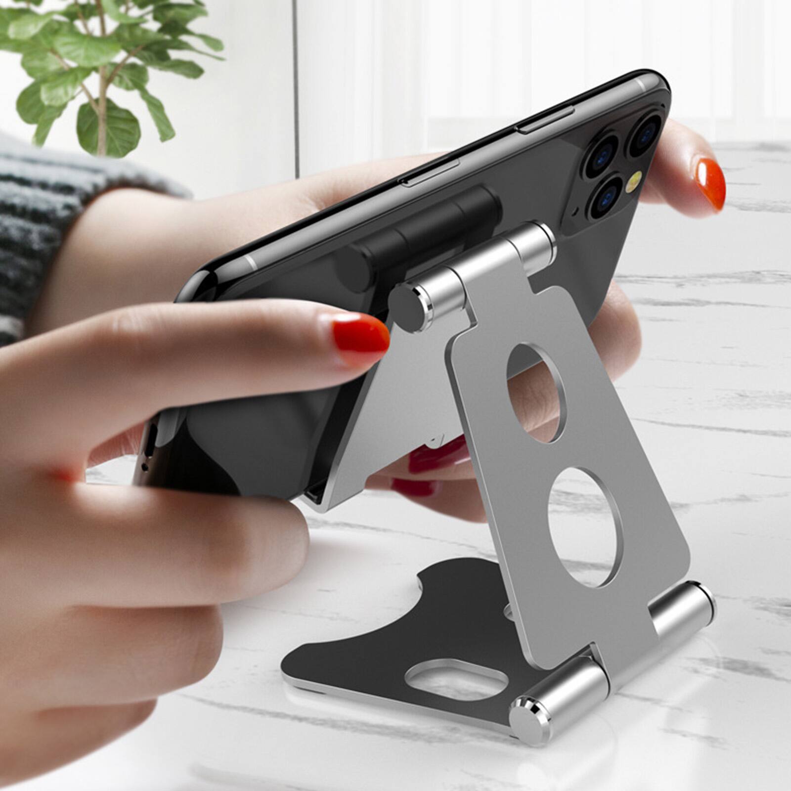 Left. UUCOVER - Universal Adjustable Cell Phone Stand and Tablet Desk Mount Holder Aluminum Stand Anti-slip Foldable Bracket Kickstand - Silver.
