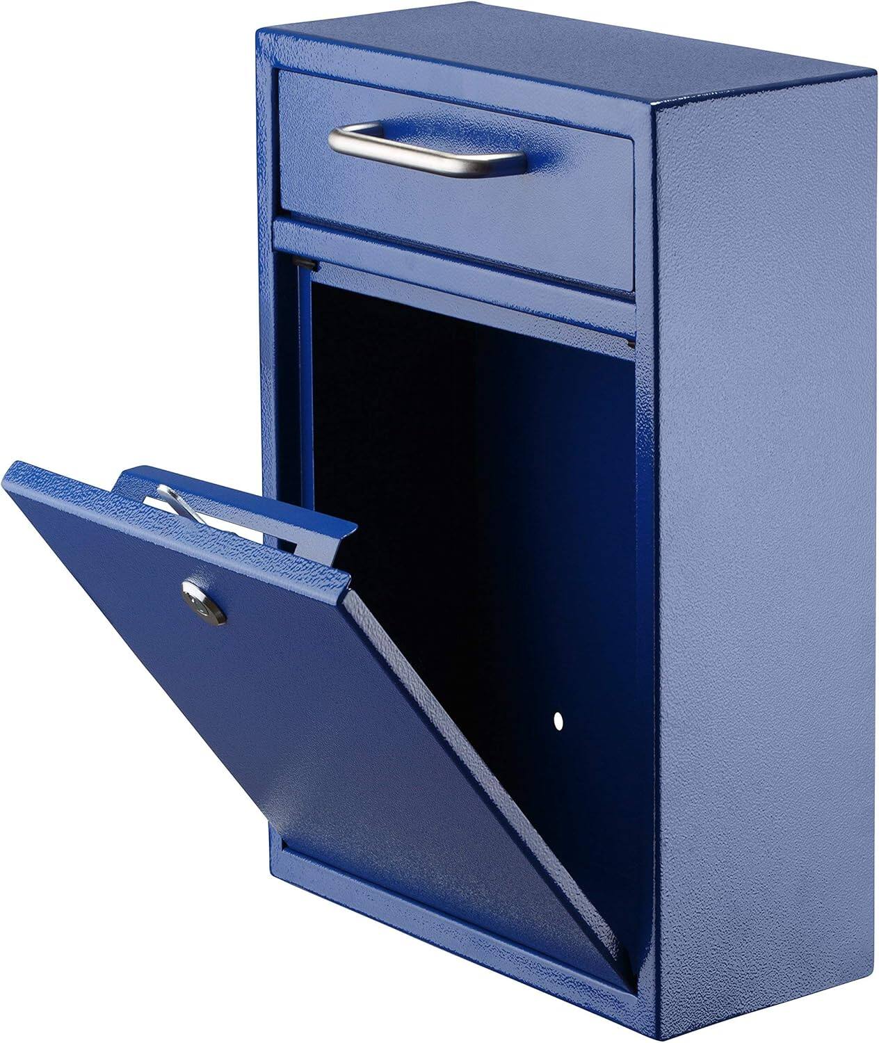 Angle. AdirOffice - Safe Drop Box Large Steel Wall-Mounted Drop Box Mailbox with Key Lock - Blue.