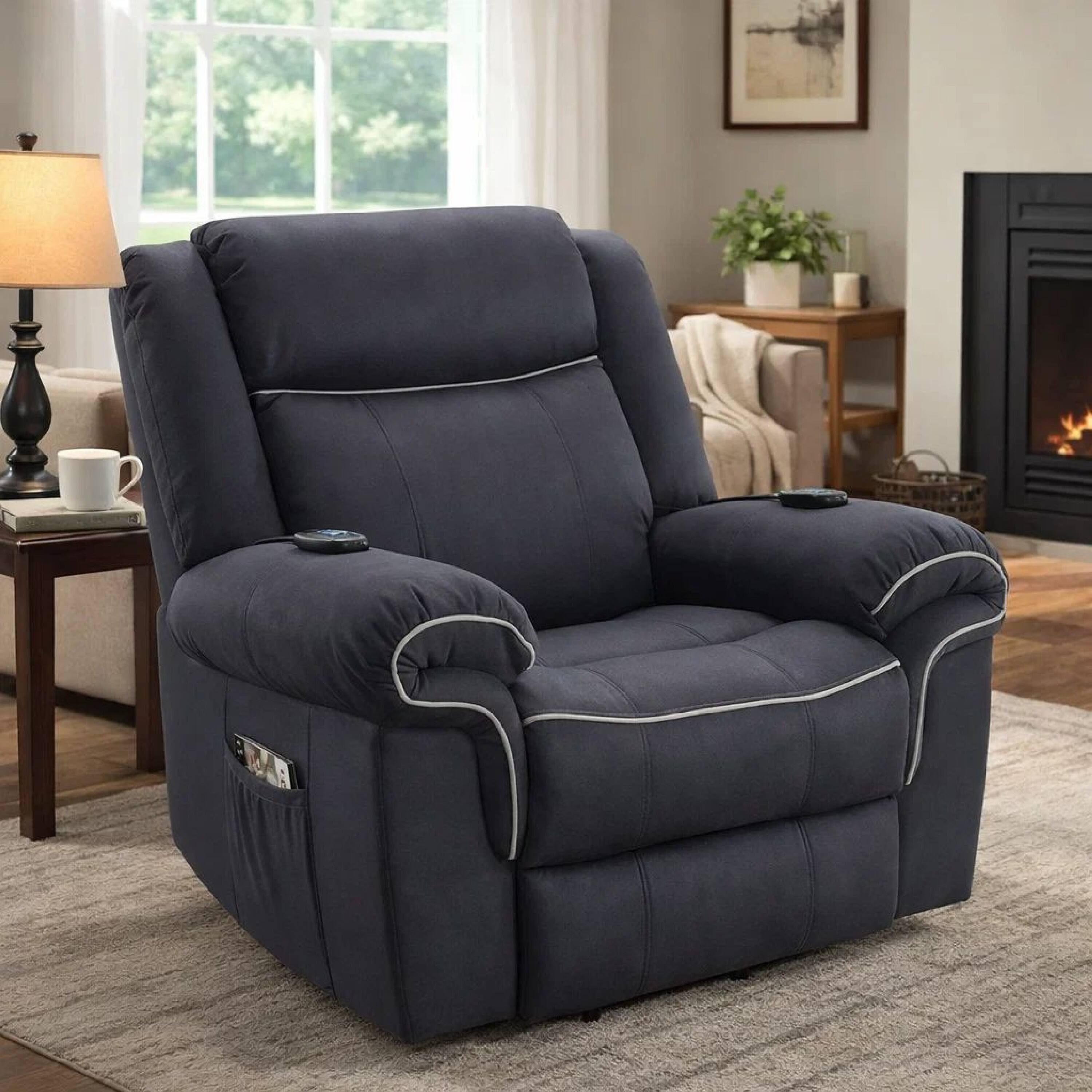 Alt View 4. Manhattan Lane - Seru Power Motion Lift and Recliner Chair, Heated Massage, - Dark Gray.