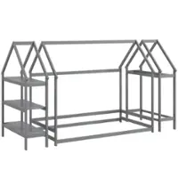 Costway Twin Size House Bed Montessori Floor Bed with Detachable Storage Shelves - Gray - Front_Zoom