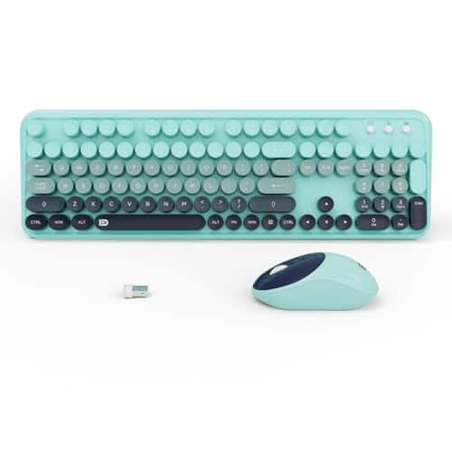 Stamp n Camp - Wireless Keyboards Mouse Combos Colorful Cute Typewriter Full-size Retro Round Creamy hz Sleep Mode Office And Set For - 105 Keys Indigo Blue Colorful