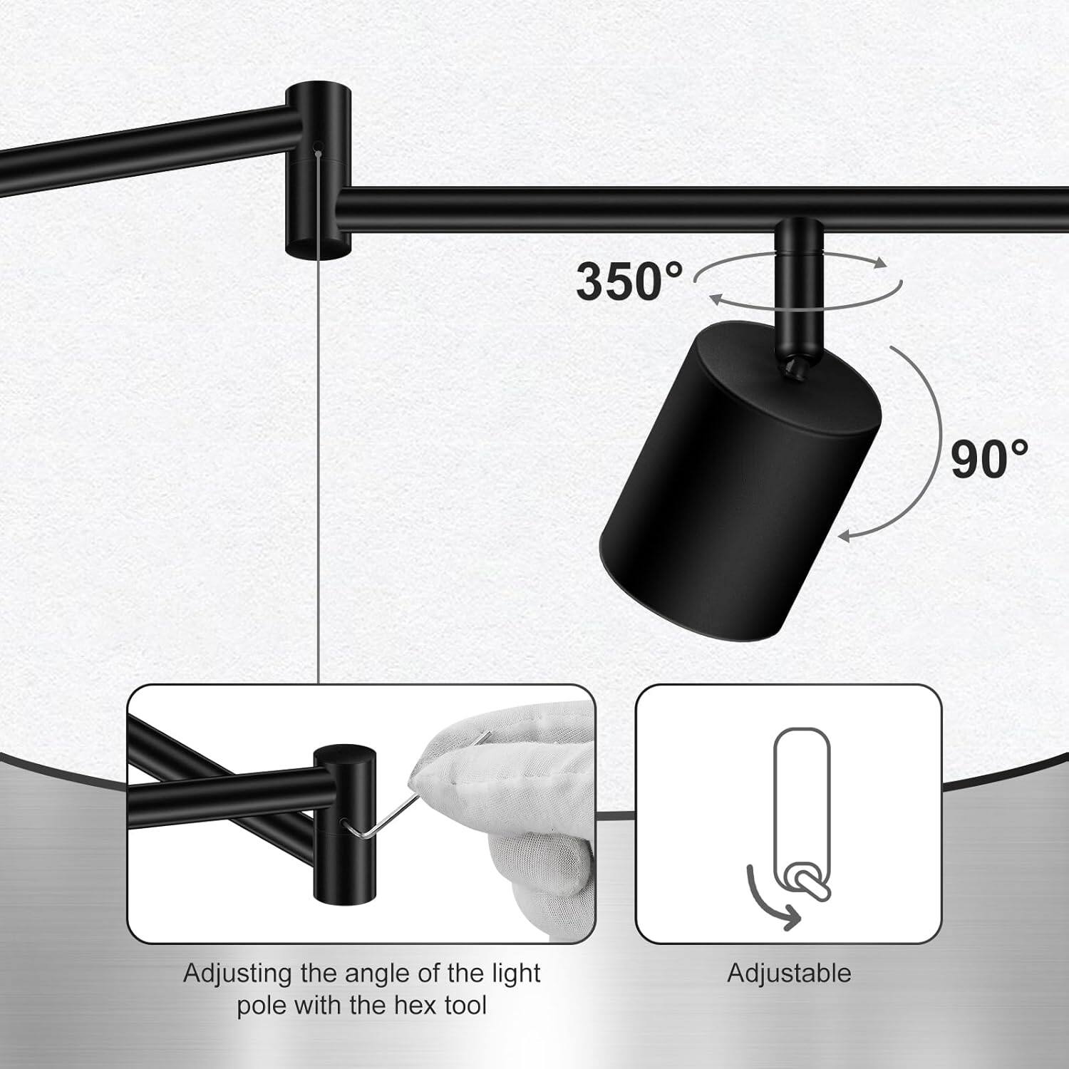350°  
90°  

Adjusting the angle of the light pole with the hex tool  

Adjustable