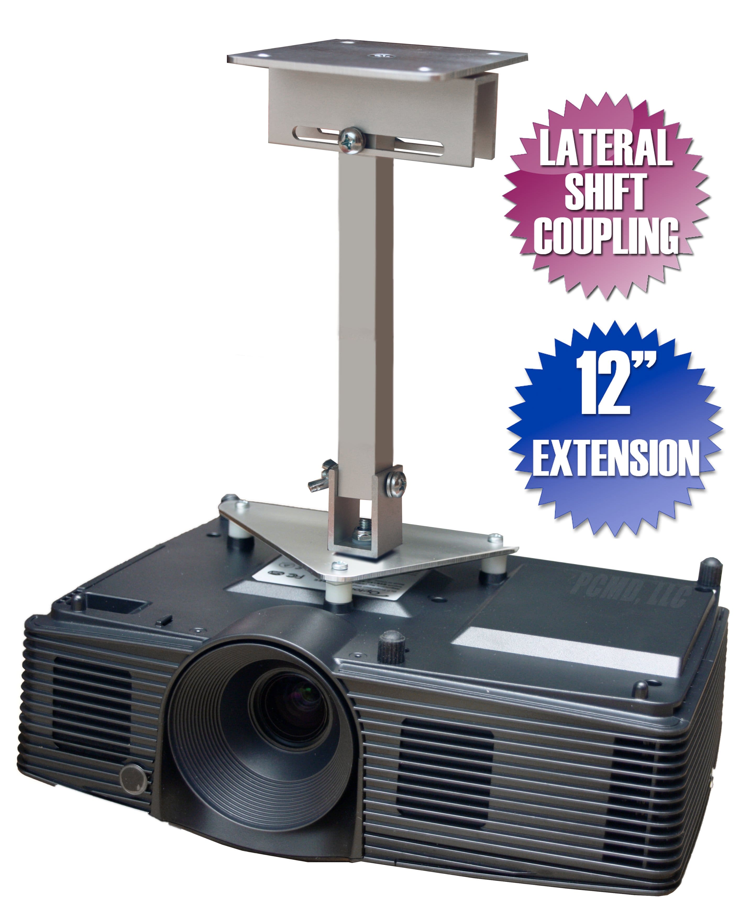 PCMD, LLC - Projector Ceiling Mount Compatible with iRulu Portable Mini LED Projector (Lateral Shift 12-Inch Ext) - Aluminum