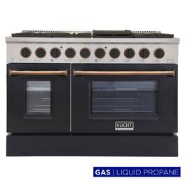 Kucht - 48 in. 6.7 cu. ft. Propane Gas Range with Sealed Burners and Two Ovens - One Convection - in Black with Gold Accents - Black/Gold