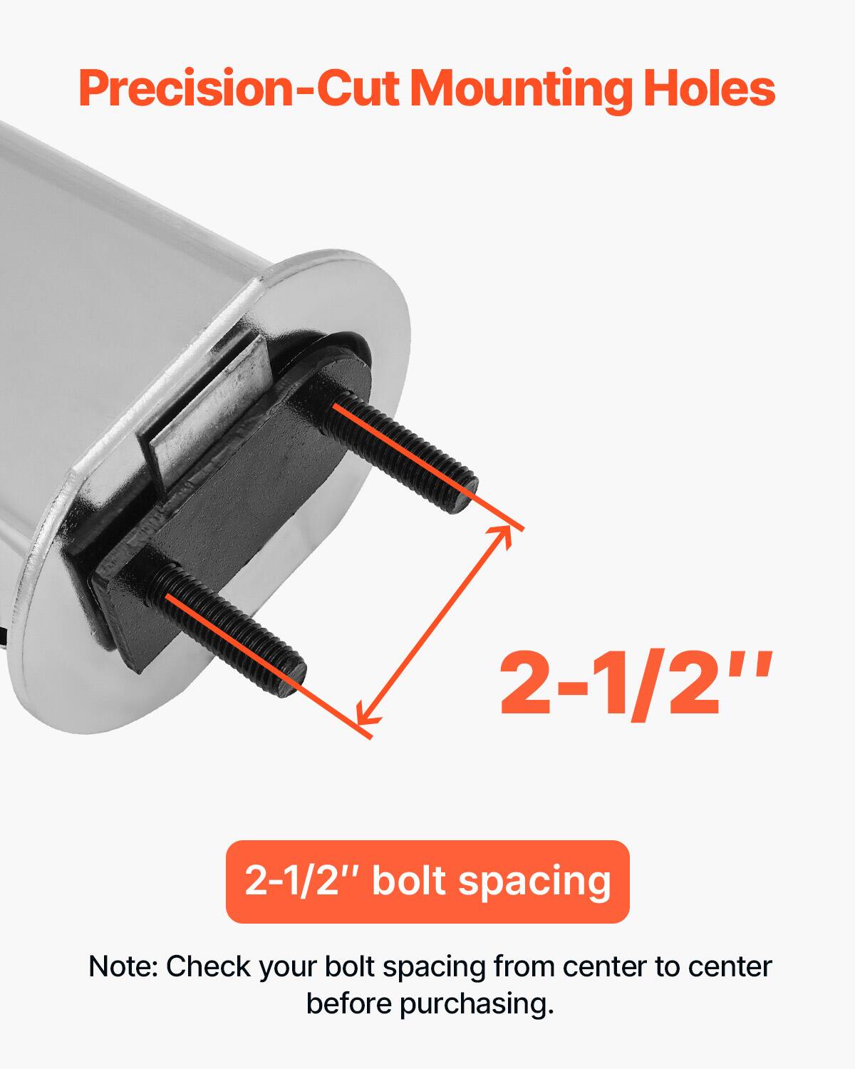 Precision-Cut Mounting Holes  
2-1/2" bolt spacing  

Note: Check your bolt spacing from center to center before purchasing.