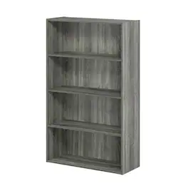 FurniFact - 4-Tier Open Shelf Bookcase with Wooden Construction - French Oak Grey
