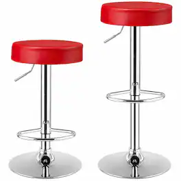 Gymax - 2PCS Adjustable Swivel Bar Stool PU Leather Kitchen Counter Bar Chairs - Red