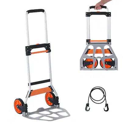 Front. VEVOR - Folding Hand Truck,275 lbs Load Capacity,Aluminum Portable Cart,Convertible Hand Truck and Dolly with Telescoping Handle - Silver.