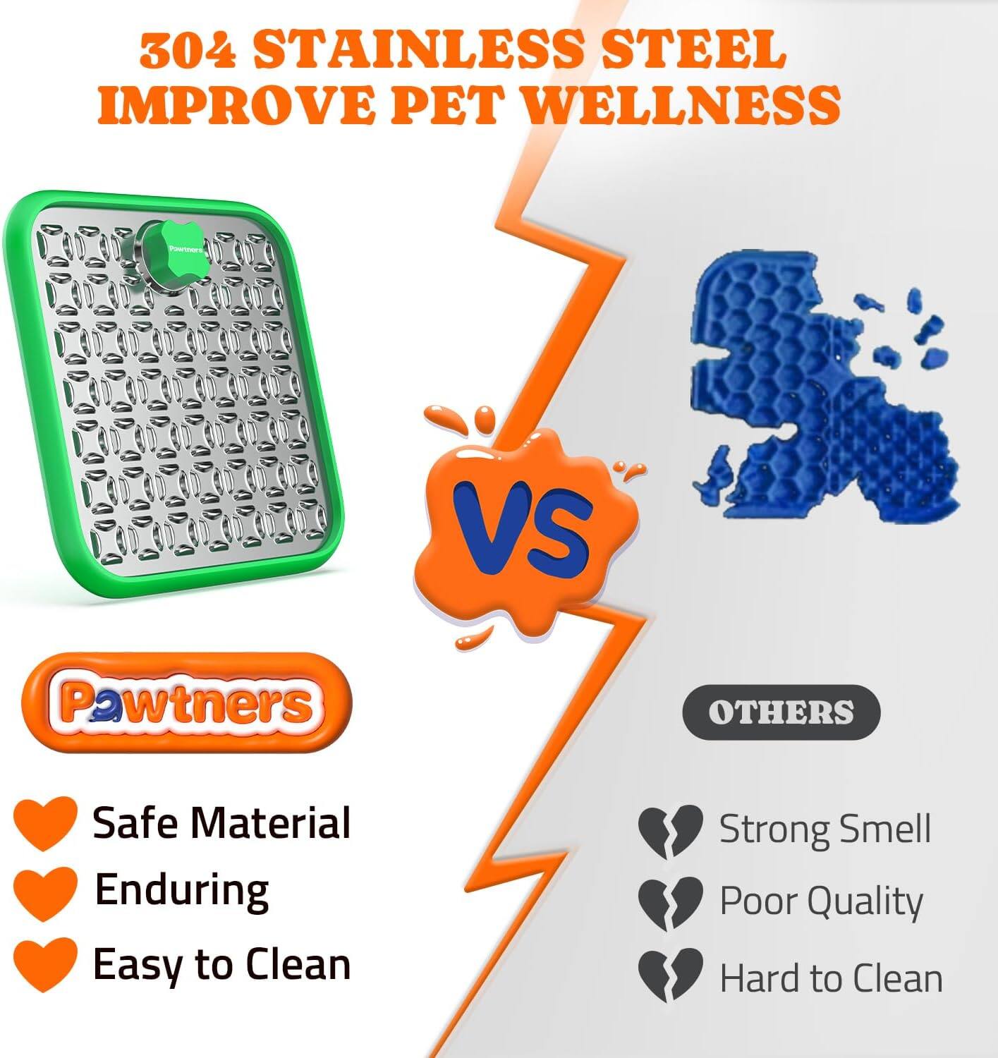 304 STAINLESS STEEL IMPROVE PET WELLNESS

Pawtners
- Safe Material
- Enduring
- Easy to Clean

VS

OTHERS
- Strong Smell
- Poor Quality
- Hard to Clean