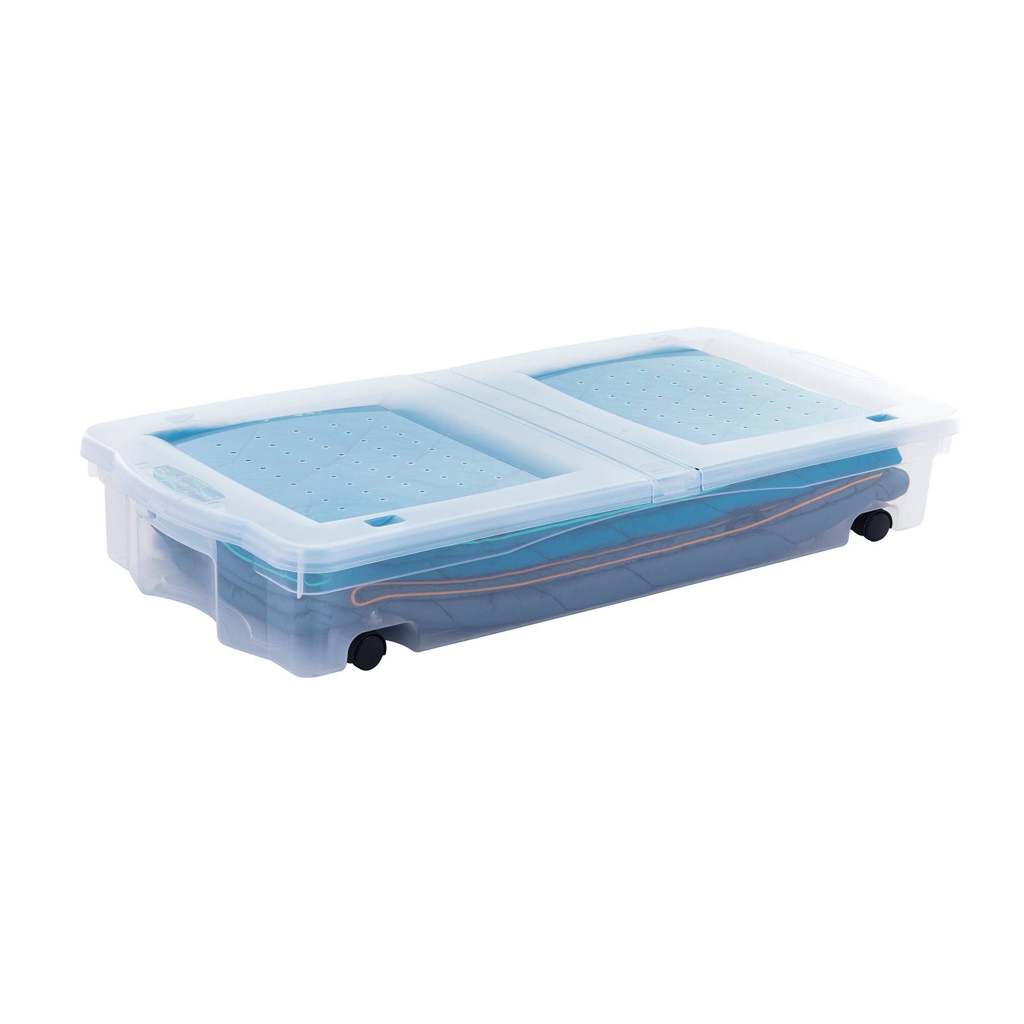 Alt View 7. RubberMaid - Rubbermaid 70 Qt Under Bed Wheeled Storage Boxes with Dual Hinged Lids (2 Pack) - Clear.