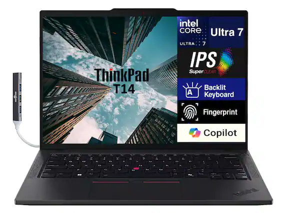 ThinkPad T14
Intel Core Ultra 7
IPS SuperCLEAR
Backlit Keyboard
Fingerprint
Copilot