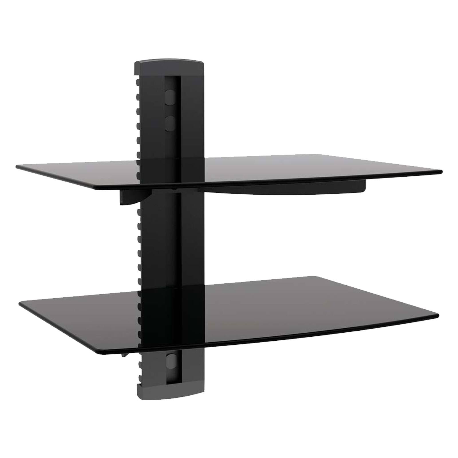 Front. MegaMounts - MegaMounts Tempered Glass Double Shelf Single Stud Wall Mount - Black.