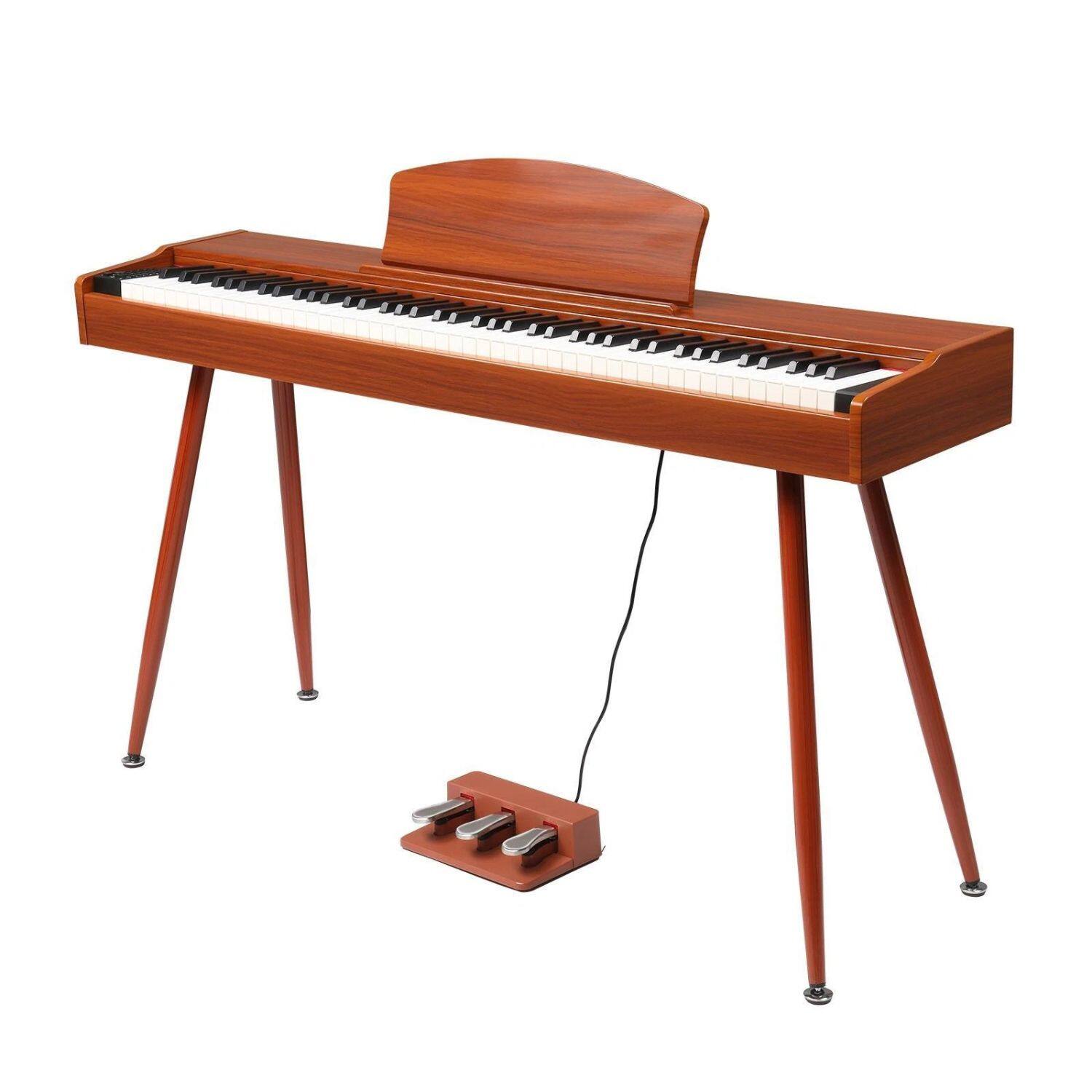 Angle. Stock Preferred - 88-Key Weighted Digital Piano with Dual Bluetooth - Walnut Finish.