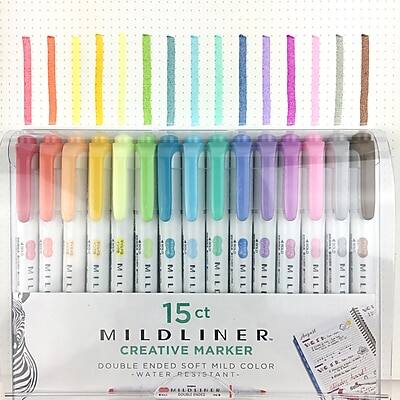 Mildliner Creative Marker  
15 ct  
Double Ended Soft Mild Color  
Water Resistant  
Mildliner