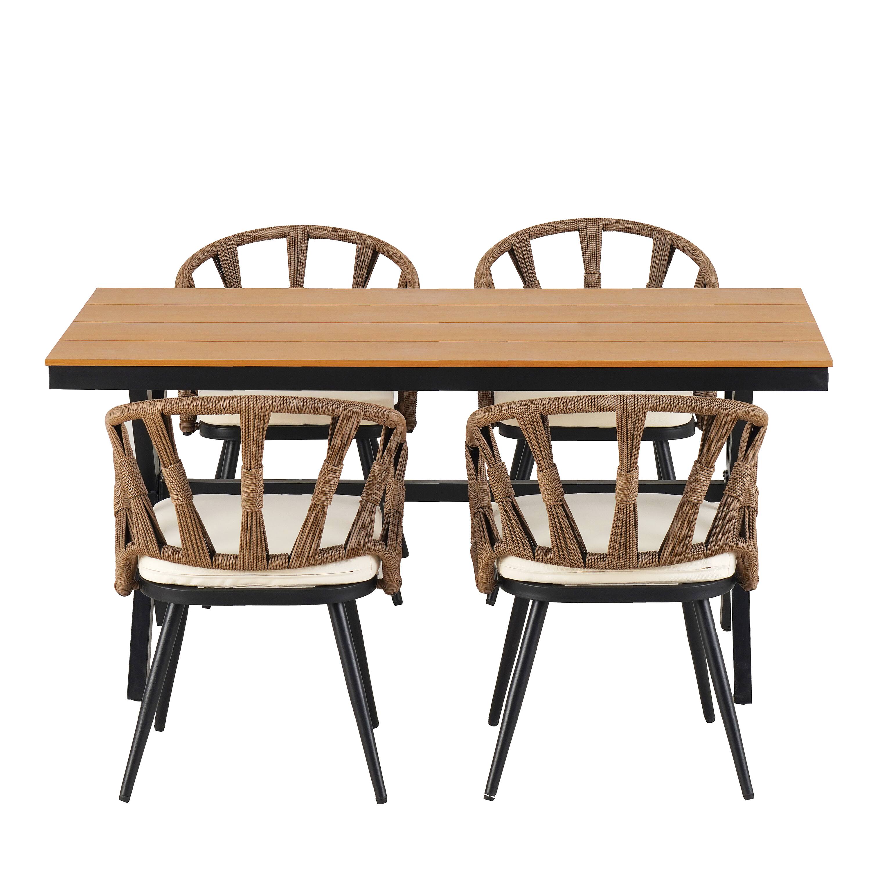 Alt View 1. Mondawe - 5-Piece Outdoor Set with PE Rattan Chairs and Plastic Wood Table - Brown.