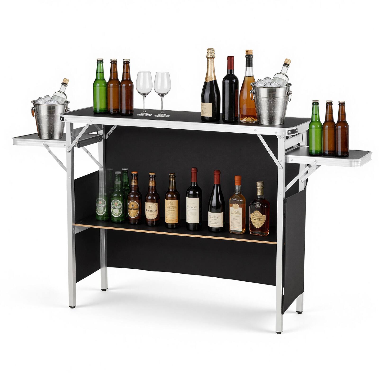 Alt View 5. VEVOR - Folding Portable Bar Table, 43.3 x 15.4 x 34.6 in, with Carry Bag, Storage Shelf, and Detachable Skirt, Quick and Easy - Black.