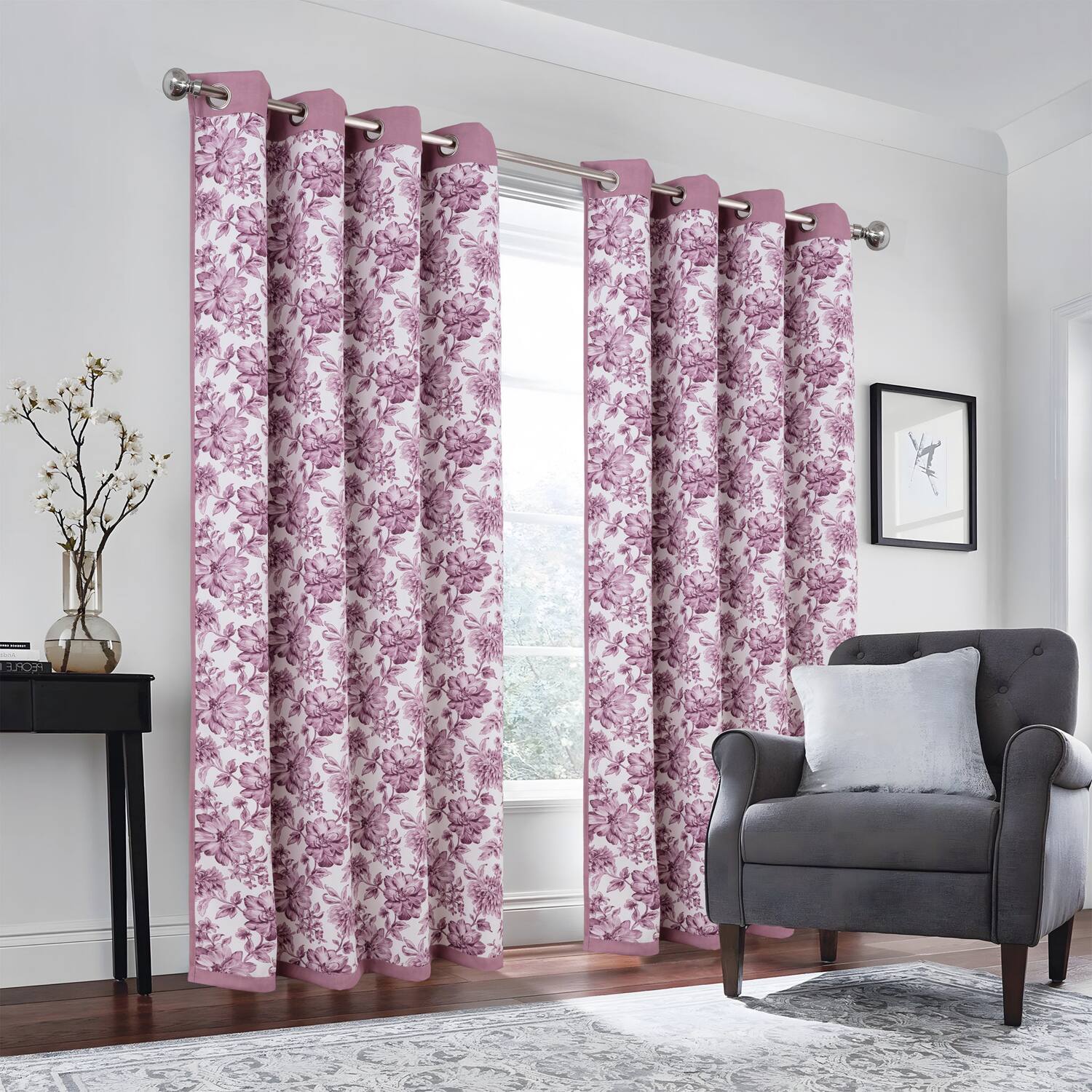 Angle. Olivia Gray - Olivia Gray 100% Polyester 190 GSM Eloise Reversible Blackout Grommet Curtain Panel 54" x 90" Purple - Purple.
