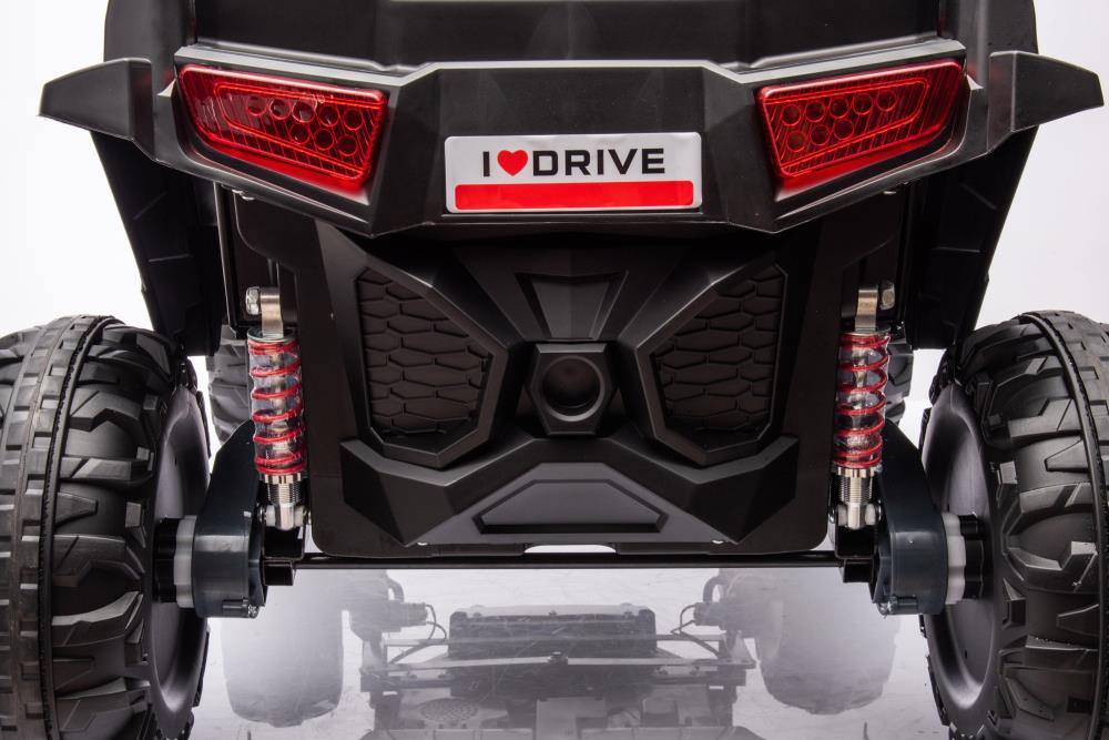 Back. BreeBe - 12V Kids 4WD Electric Car with Leather Seat, RC, Lights, Music, Forward/Backward, Seat Belt, 2 Doors, Suspension - Black.