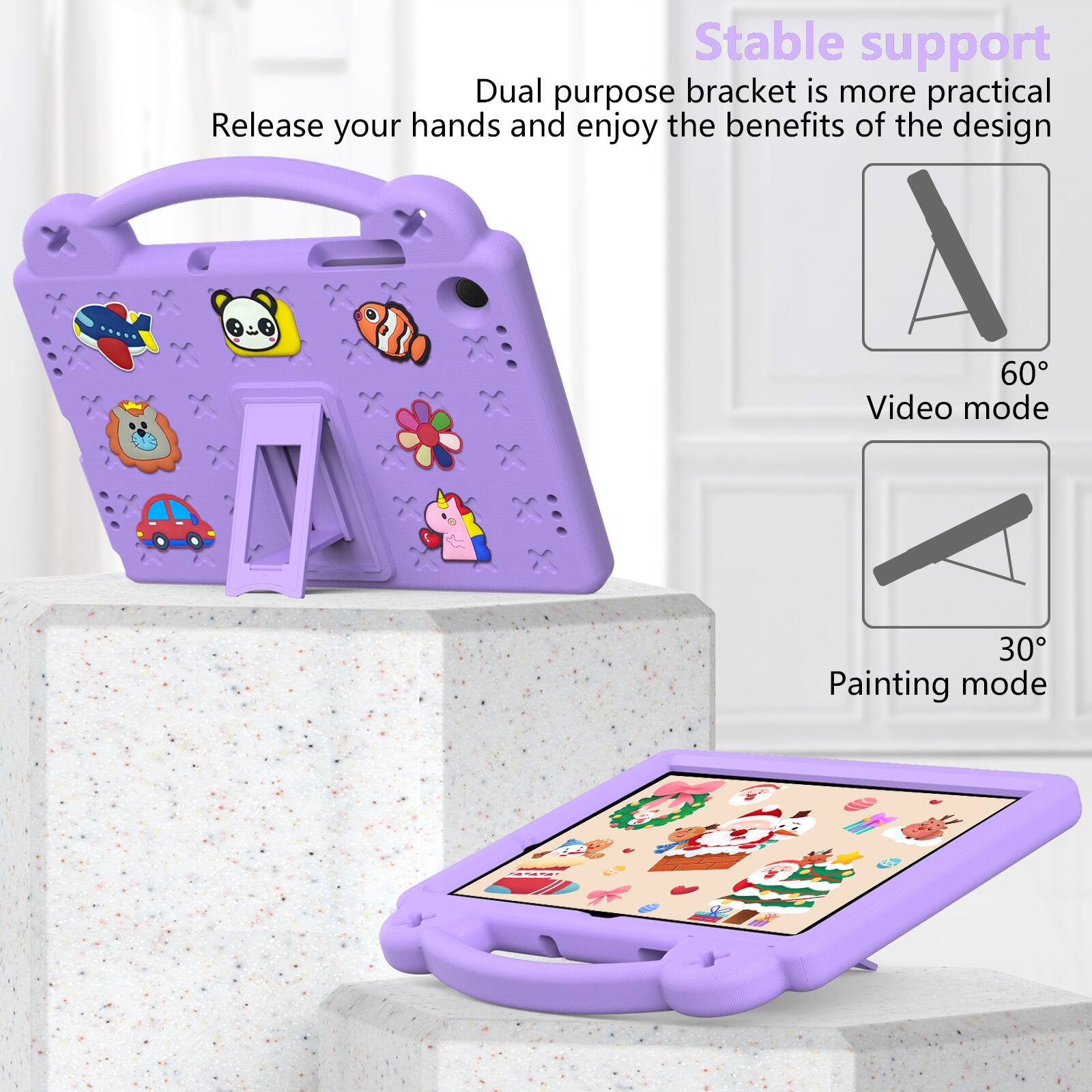 Stable support  
Dual purpose bracket is more practical  
Release your hands and enjoy the benefits of the design  

60° Video mode  
30° Painting mode