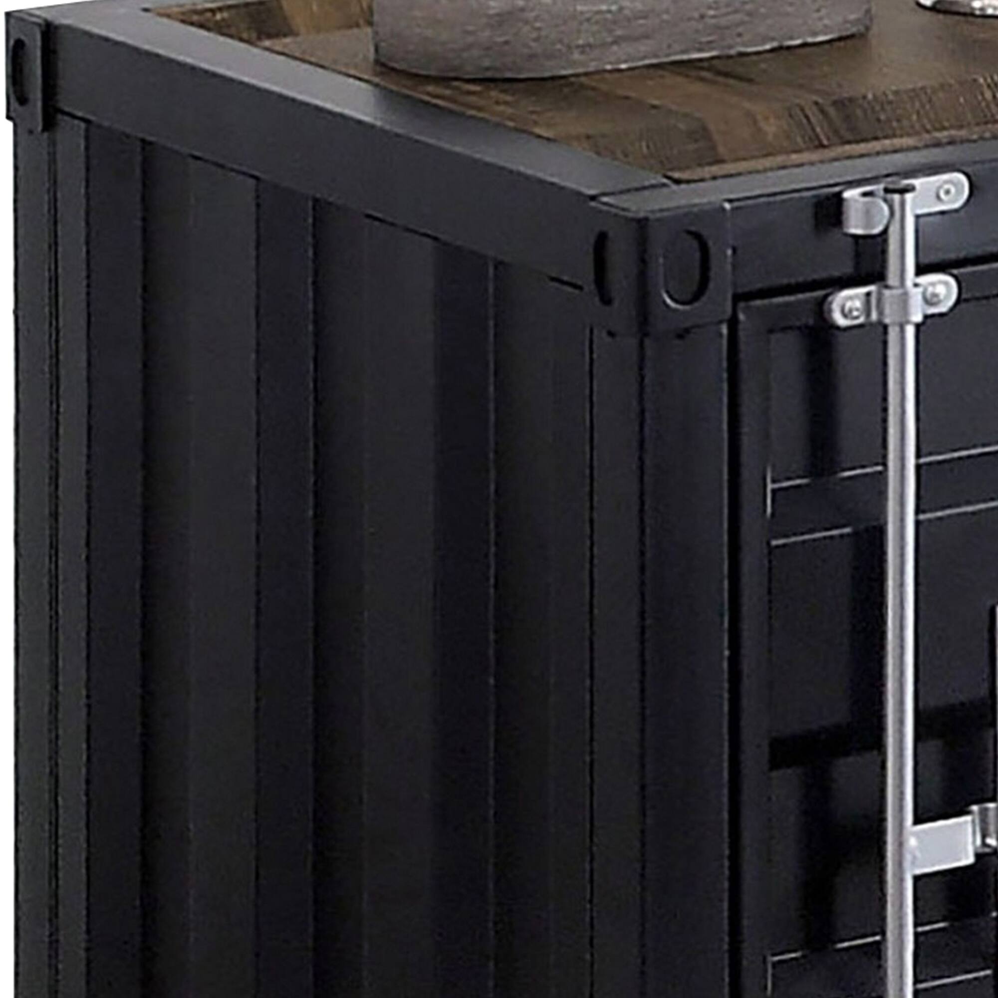 Alt View 1. Manhattan Lane - Industrial Style End Table with Sliding Door Storage - Black.