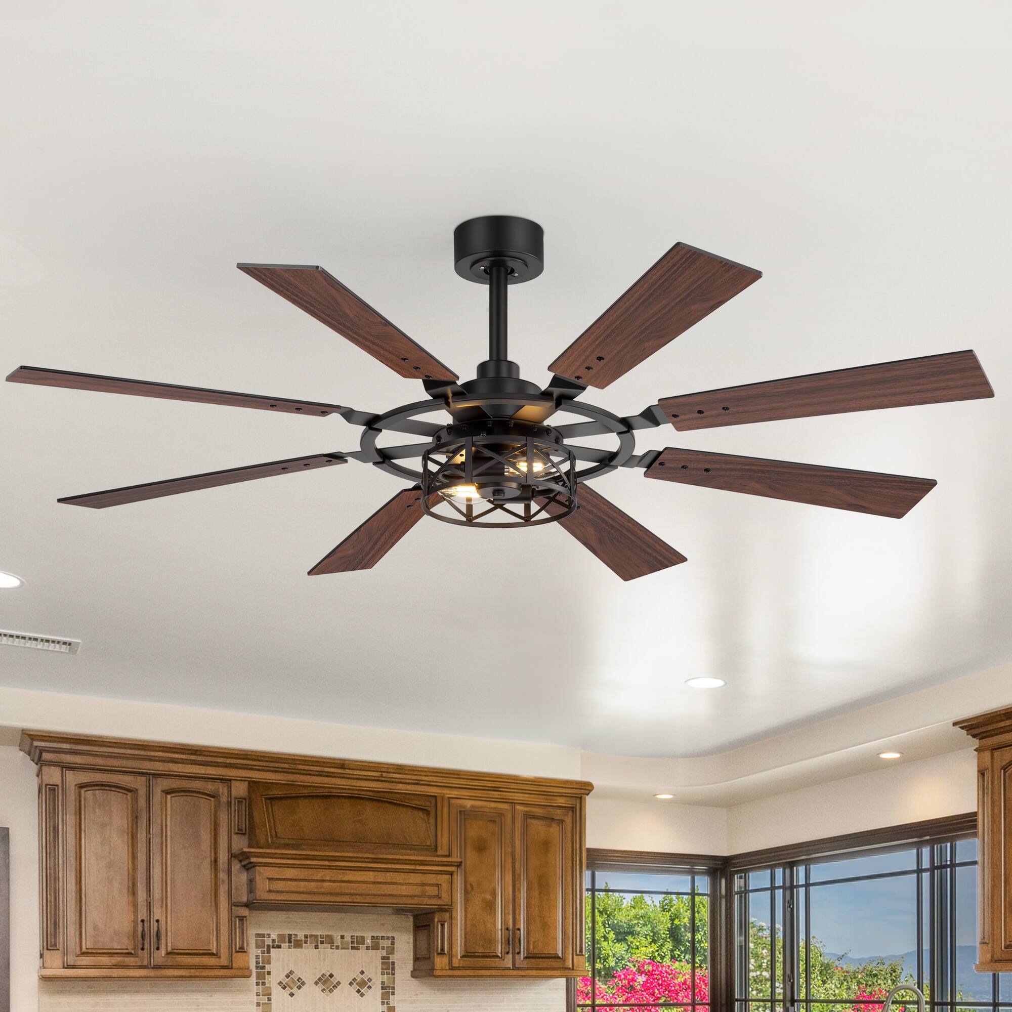 Alt View 10. Breezary - 52'' Indoor Ceiling Fan with Light and Remote , 8 Reversible Blades, Timer, 6-Speed DC Motor, 4″& 8″ Downrod - Matte Black.
