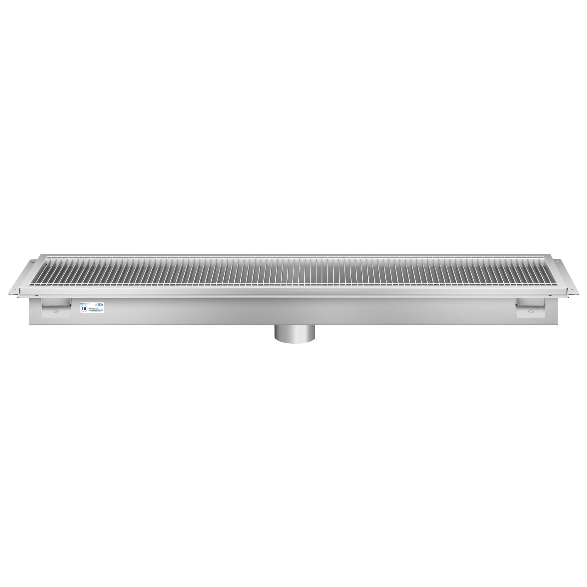 Alt View 1. Koolmore - 12" x 48" Stainless Steel Floor Trough Drain, 14-Gauge with Subway-Style Grating & Removable Drain Basket, NSF Listed - Stainless-Steel.