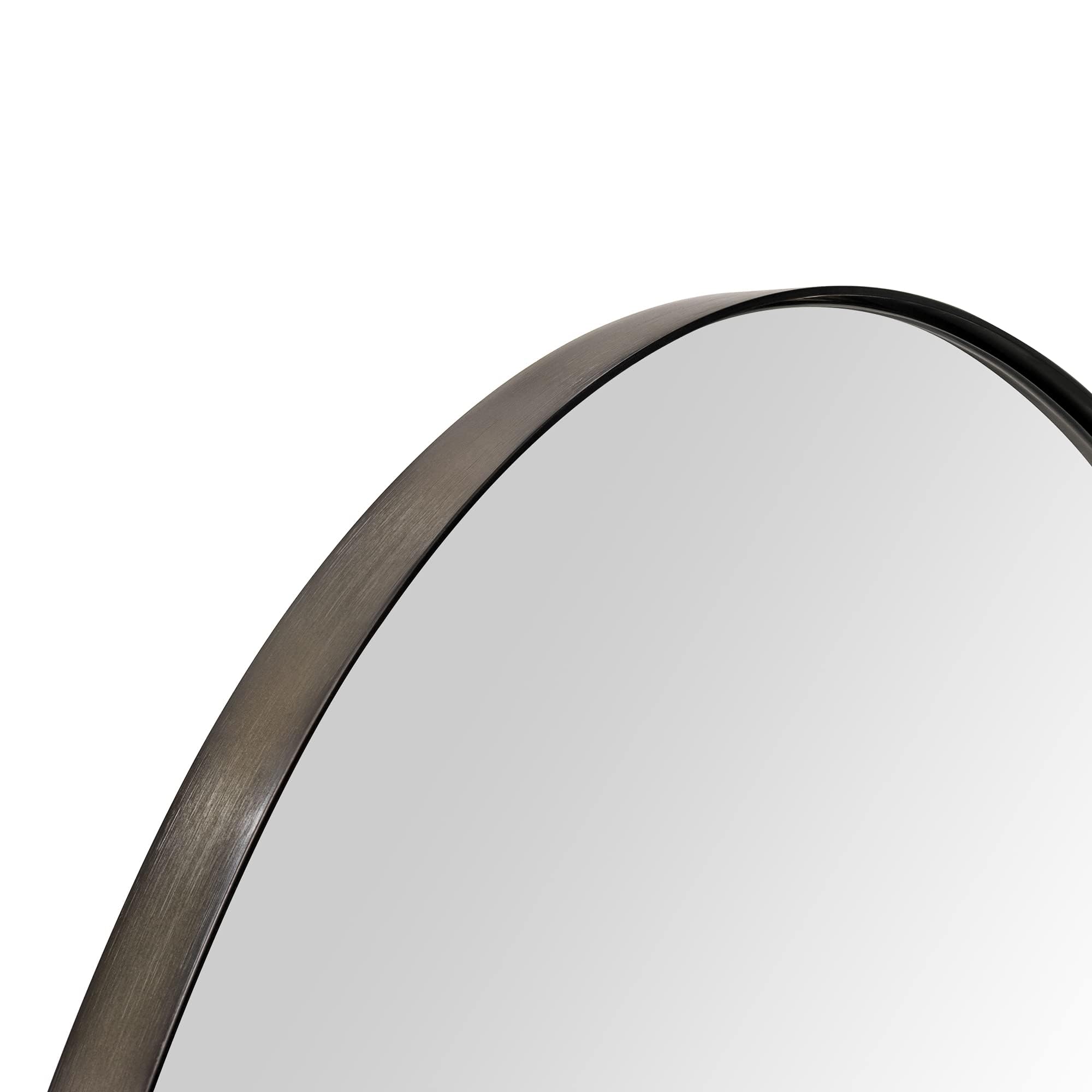 Back. TECH SAFARI - Oil Rubbed Round Mirror Dark Circle Wall Mounted Circular For Bathroom Vanity - Brushed Nickel 36"L x 36"W.